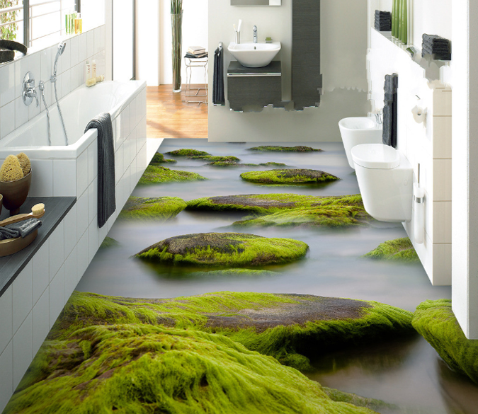3D Mossy Stones Floor Mural Wallpaper AJ Wallpaper 2 