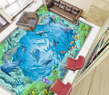 3D Fish School Floor Mural Wallpaper AJ Wallpaper 2 