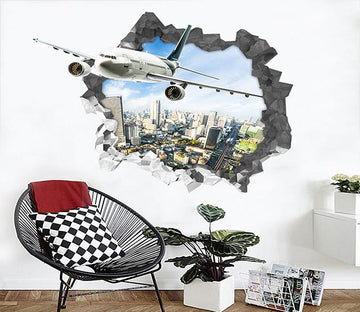 3D City Sky Aircraft 94 Broken Wall Murals Wallpaper AJ Wallpaper 