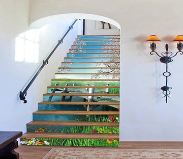 3D Lake Wood Bridge 1563 Stair Risers Wallpaper AJ Wallpaper 