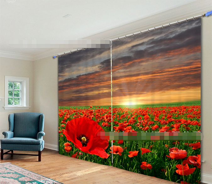 3D Flowers Field Sunset 2178 Curtains Drapes Wallpaper AJ Wallpaper 