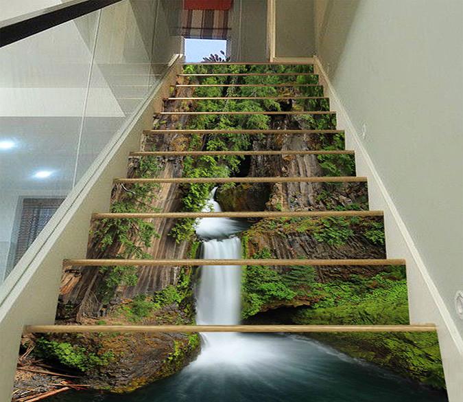 3D Secluded Mountain Waterfall 827 Stair Risers Wallpaper AJ Wallpaper 