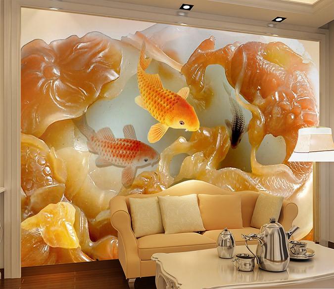 3D Fish carving stone flowers Wallpaper AJ Wallpaper 1 