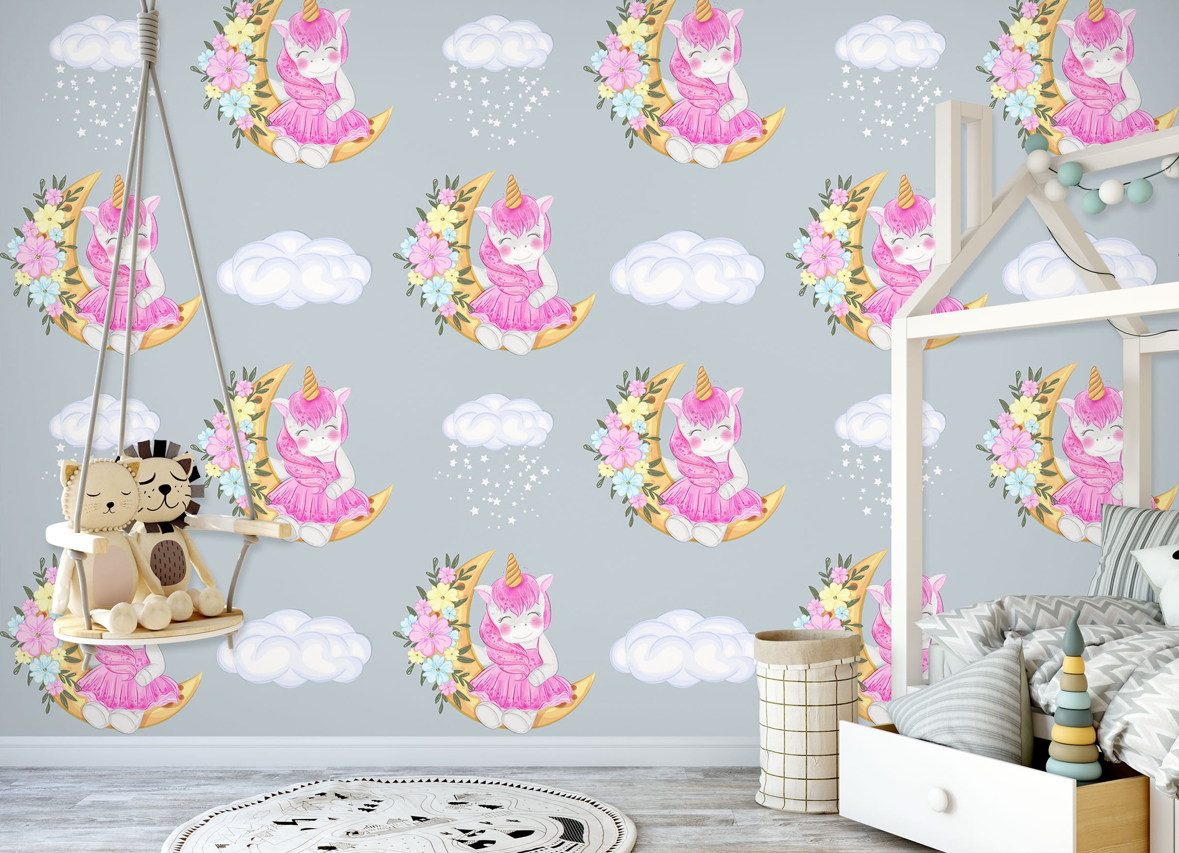 3D Moon Pink Unicorn 57085 Wall Murals