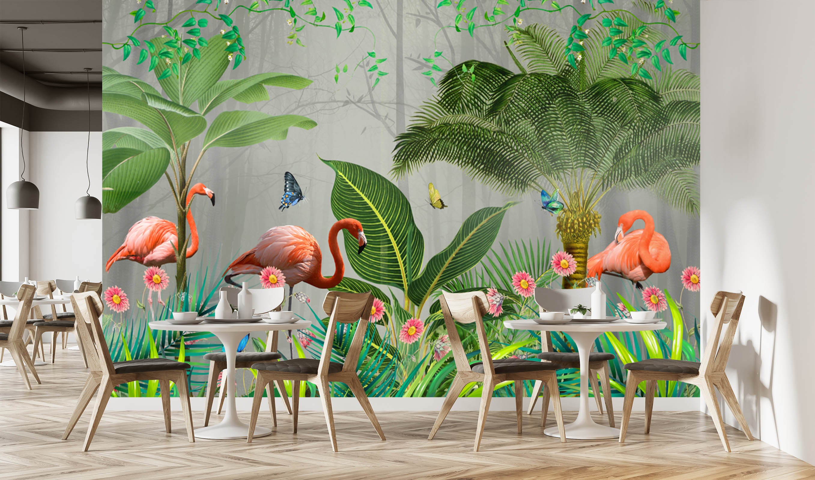 3D Flamingo Butterfly 1535 Wall Murals