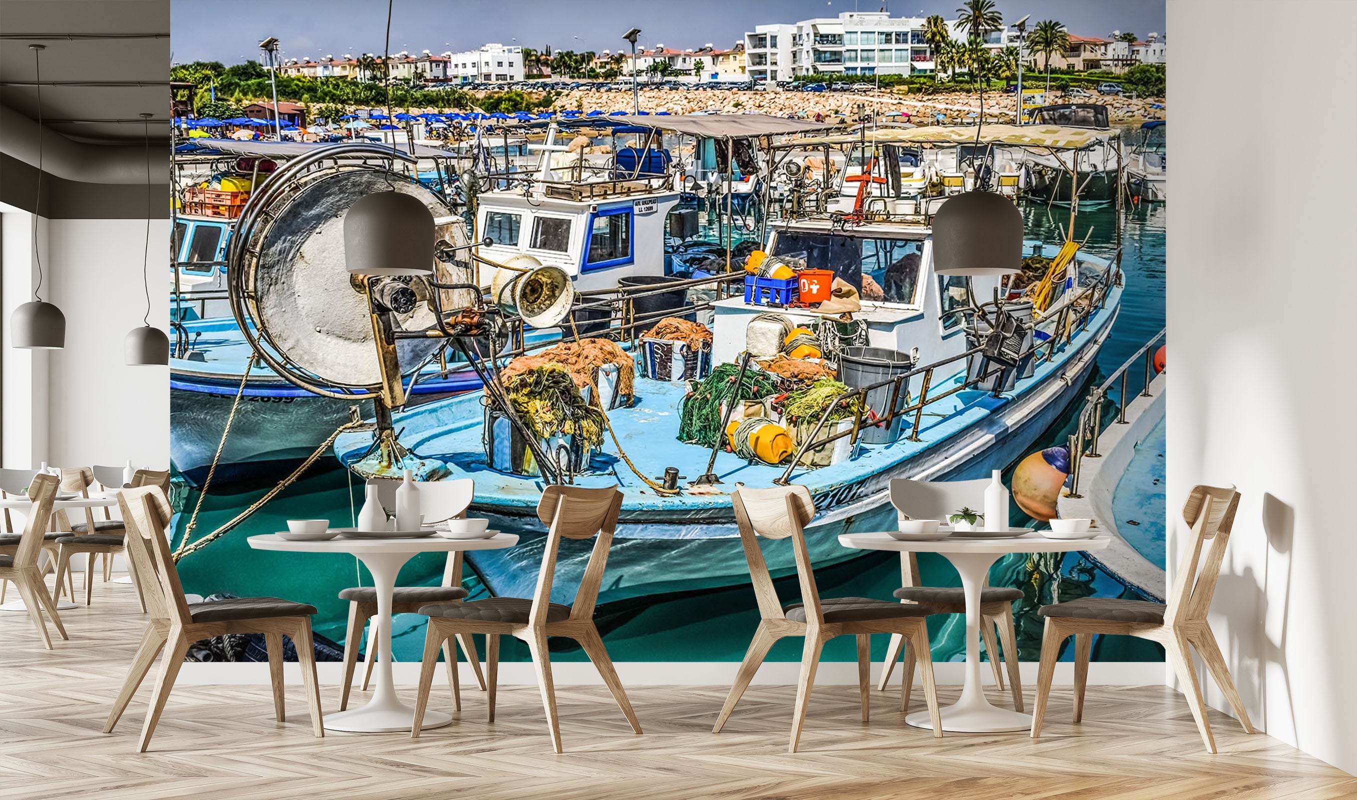 3D Blue Fishing Boat 007 Vehicle Wall Murals