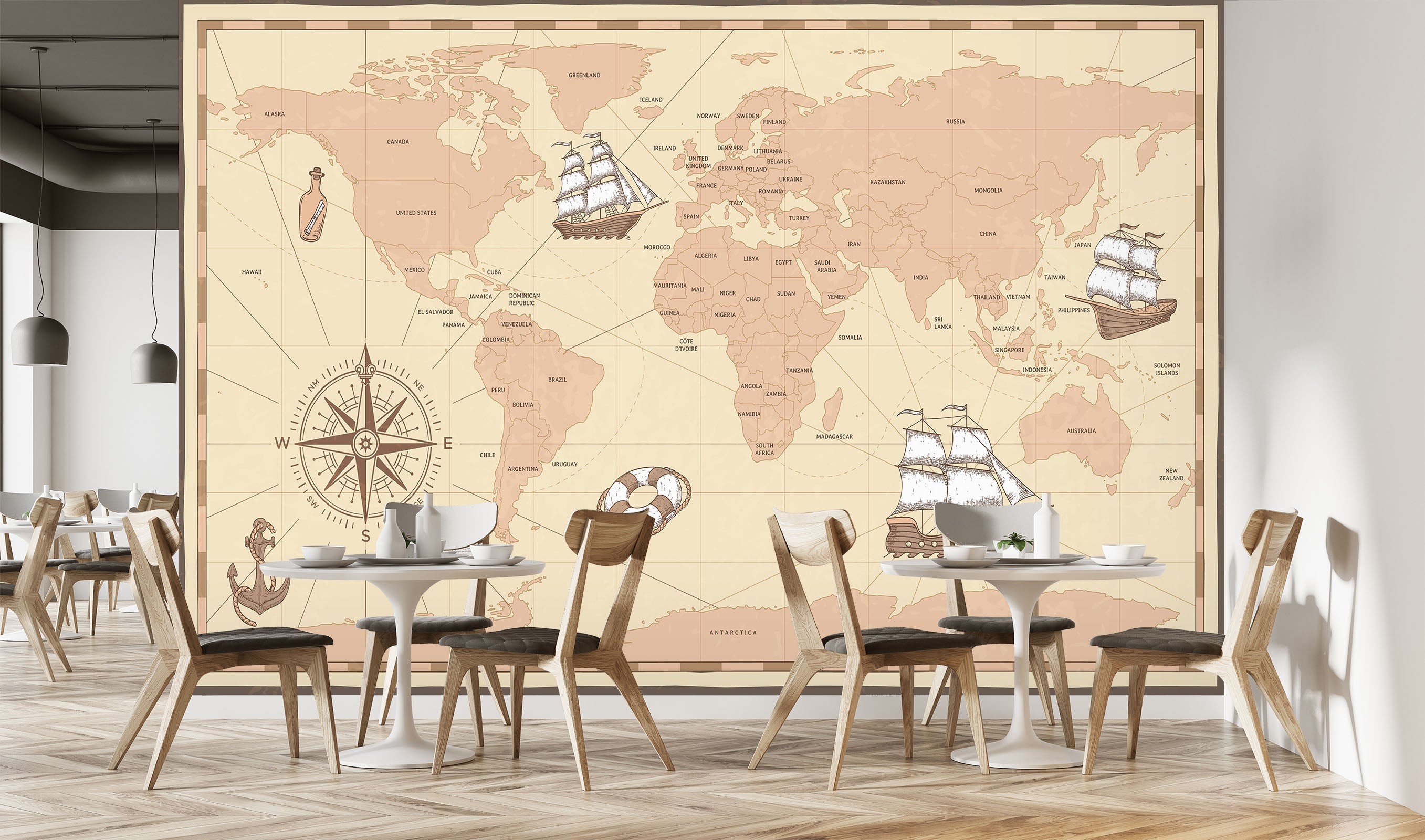 3D Nautical Route 2001 World Map Wall Murals