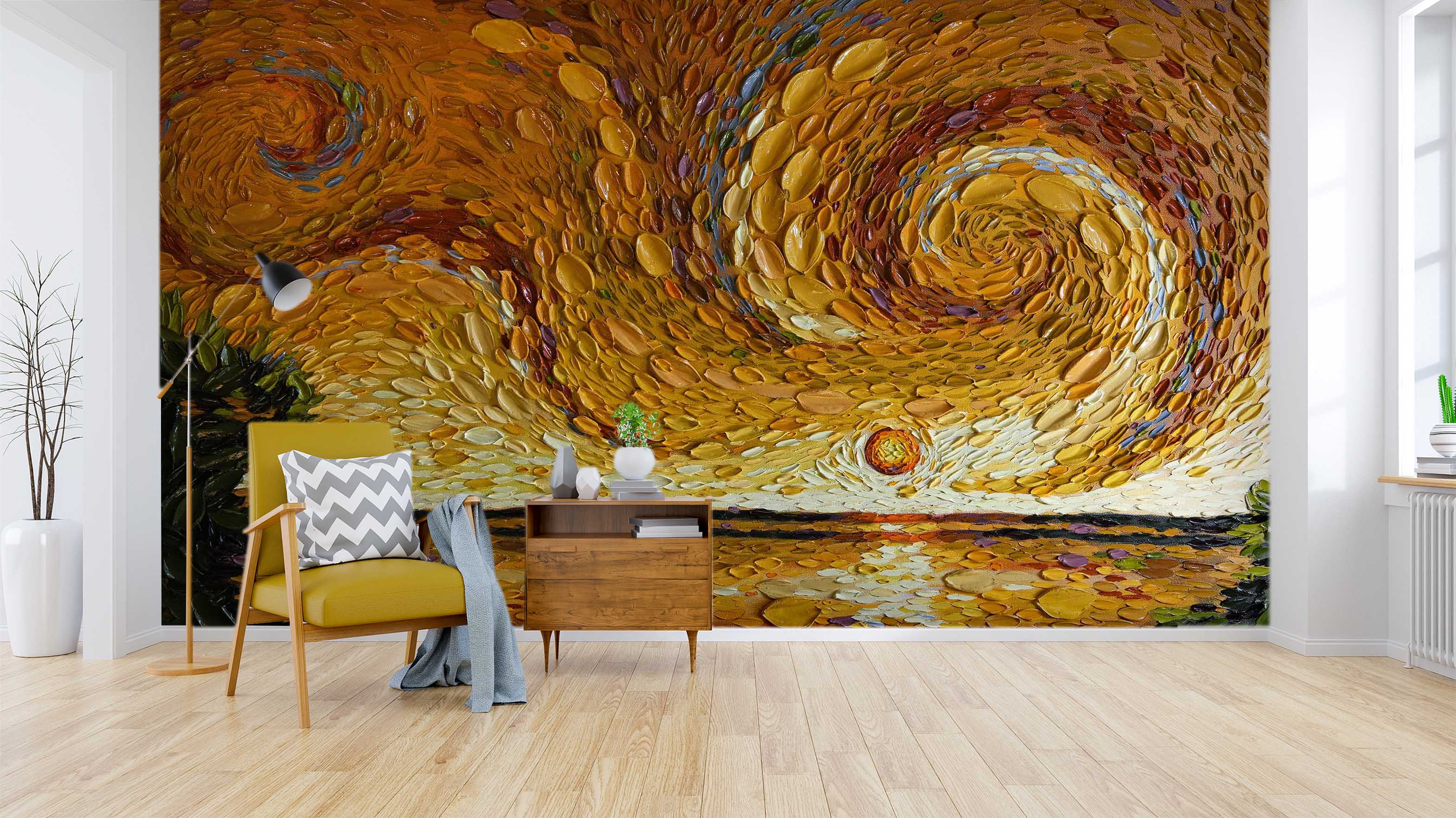 3D Yellow Wave 1408 Dena Tollefson Wall Mural Wall Murals