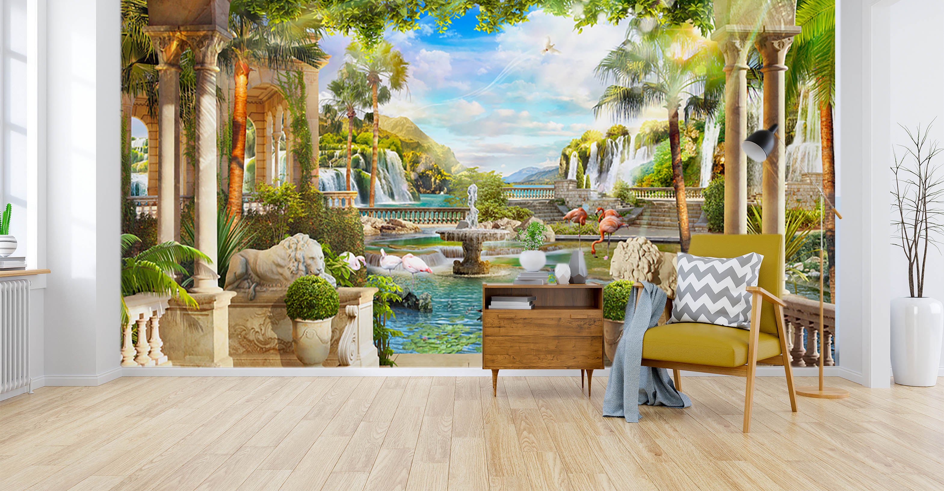 3D Fountain Flamingo 1510 Wall Murals