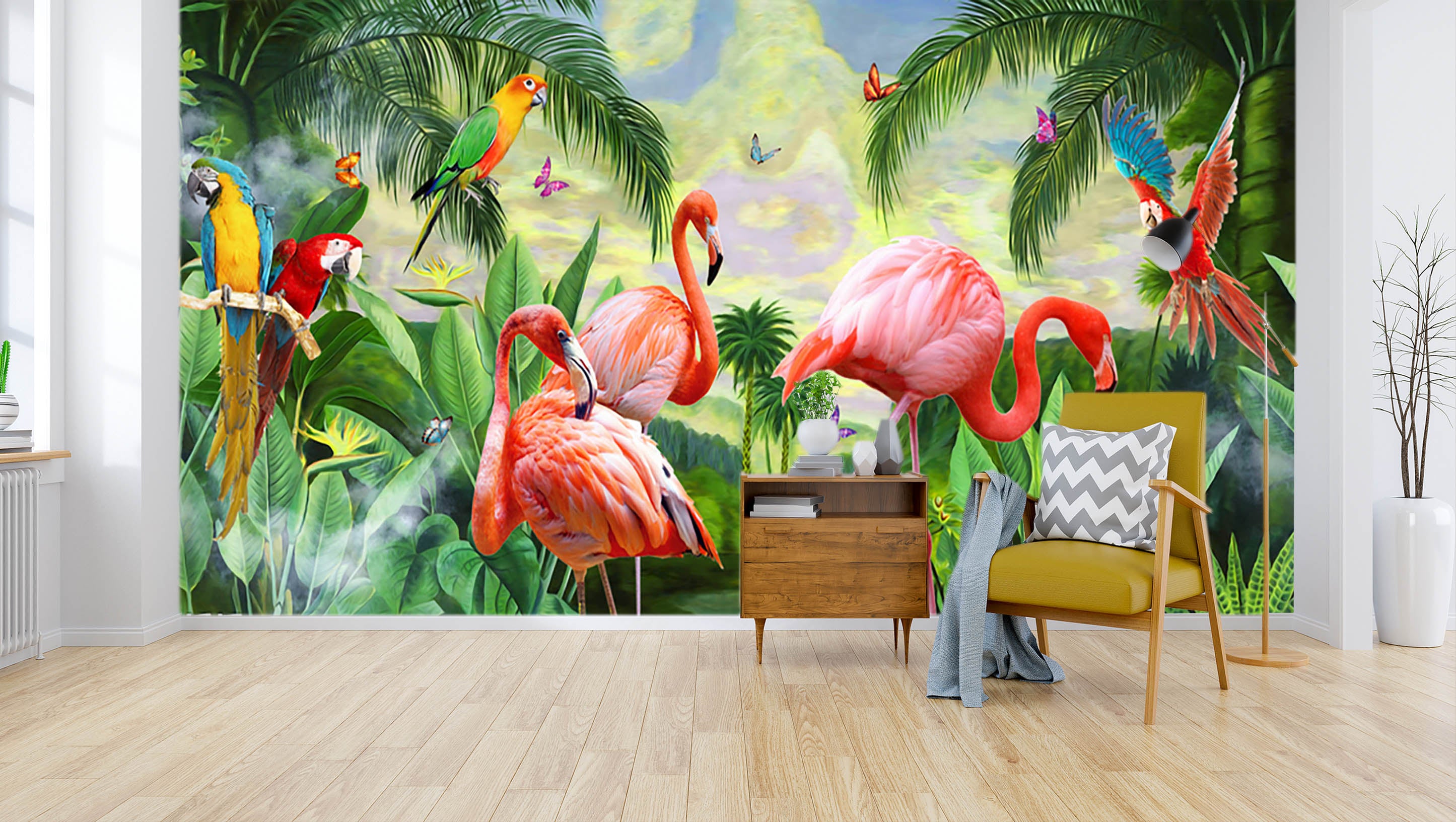 3D Parrot Flamingo 1548 Wall Murals