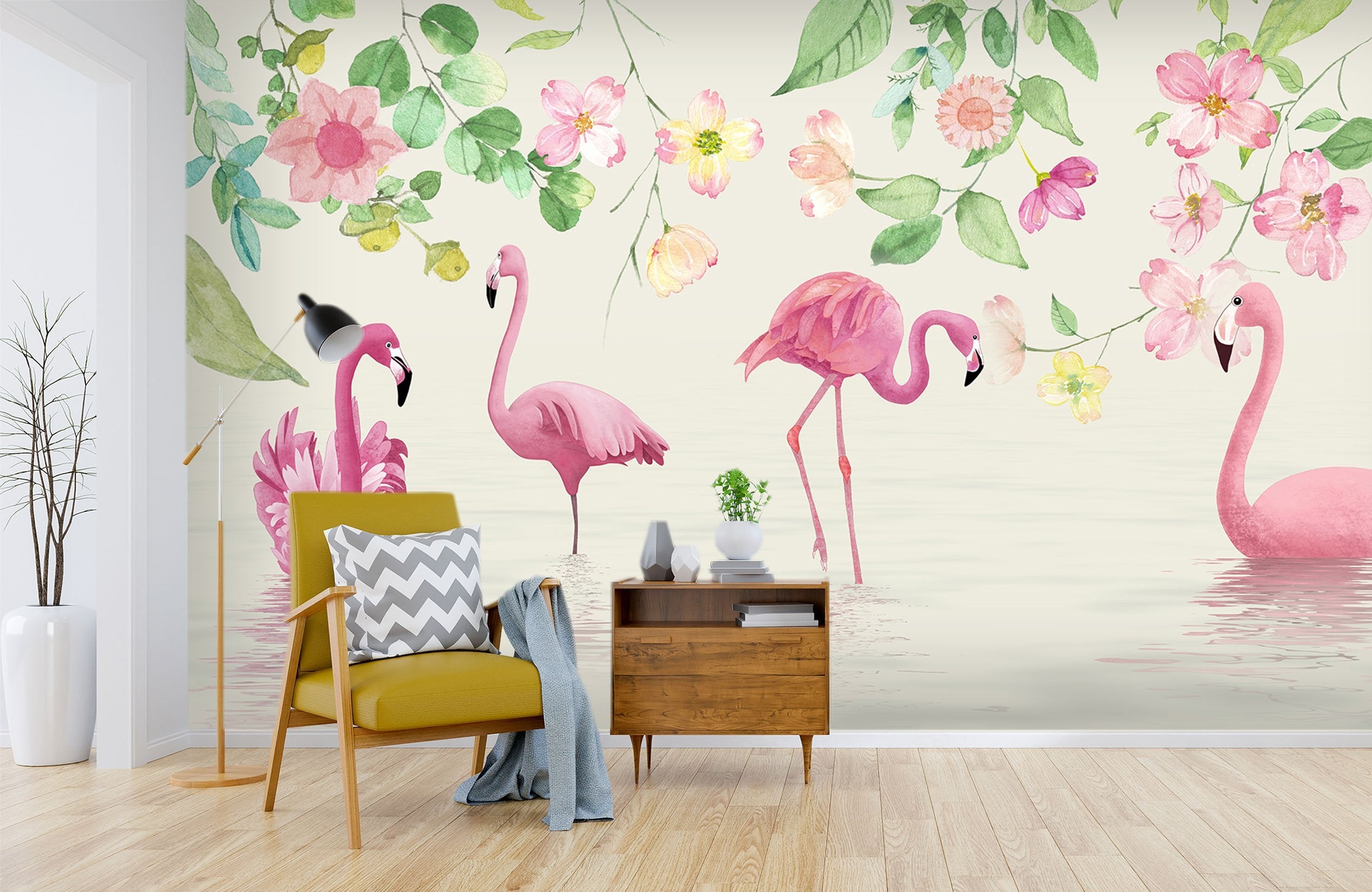 3D Flamingo Drink Water 556 Wallpaper AJ Wallpaper 2 