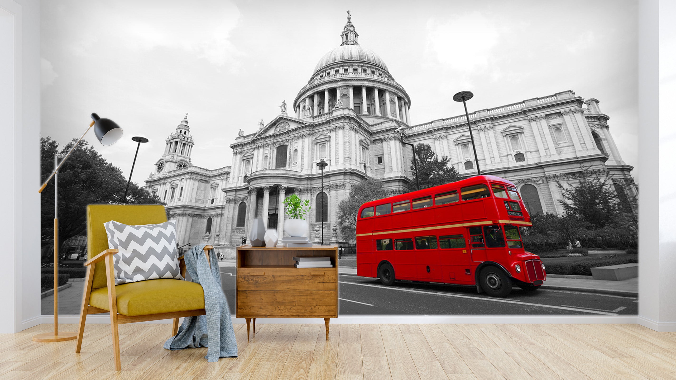 3D Villa Red Bus 071 Vehicle Wall Murals