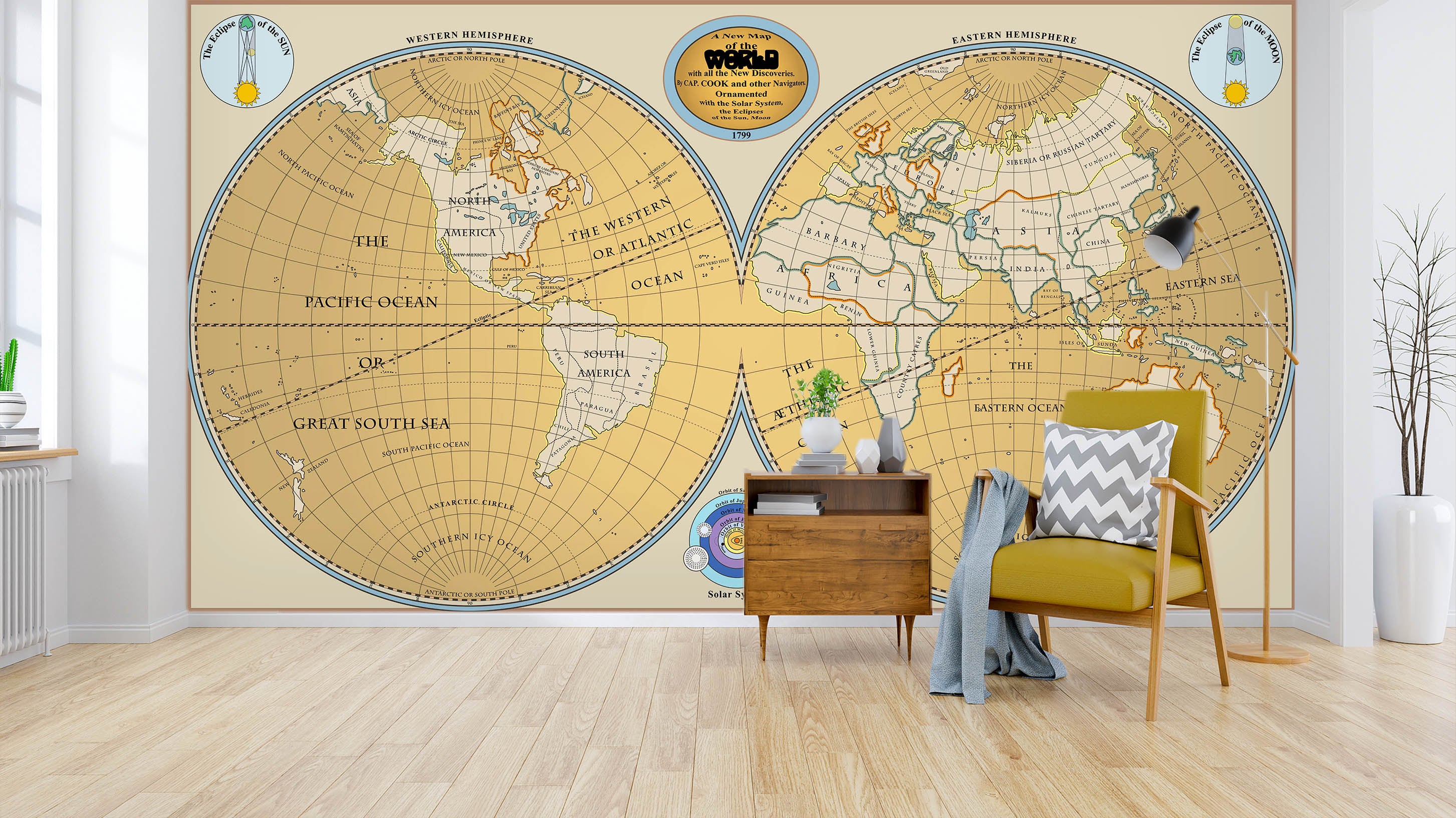3D Yellow Circle 2058 World Map Wall Murals