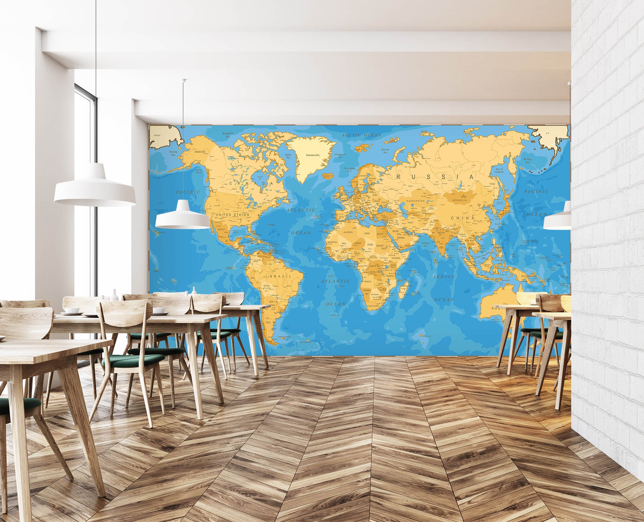 3D Yellow Land 2118 World Map Wall Murals