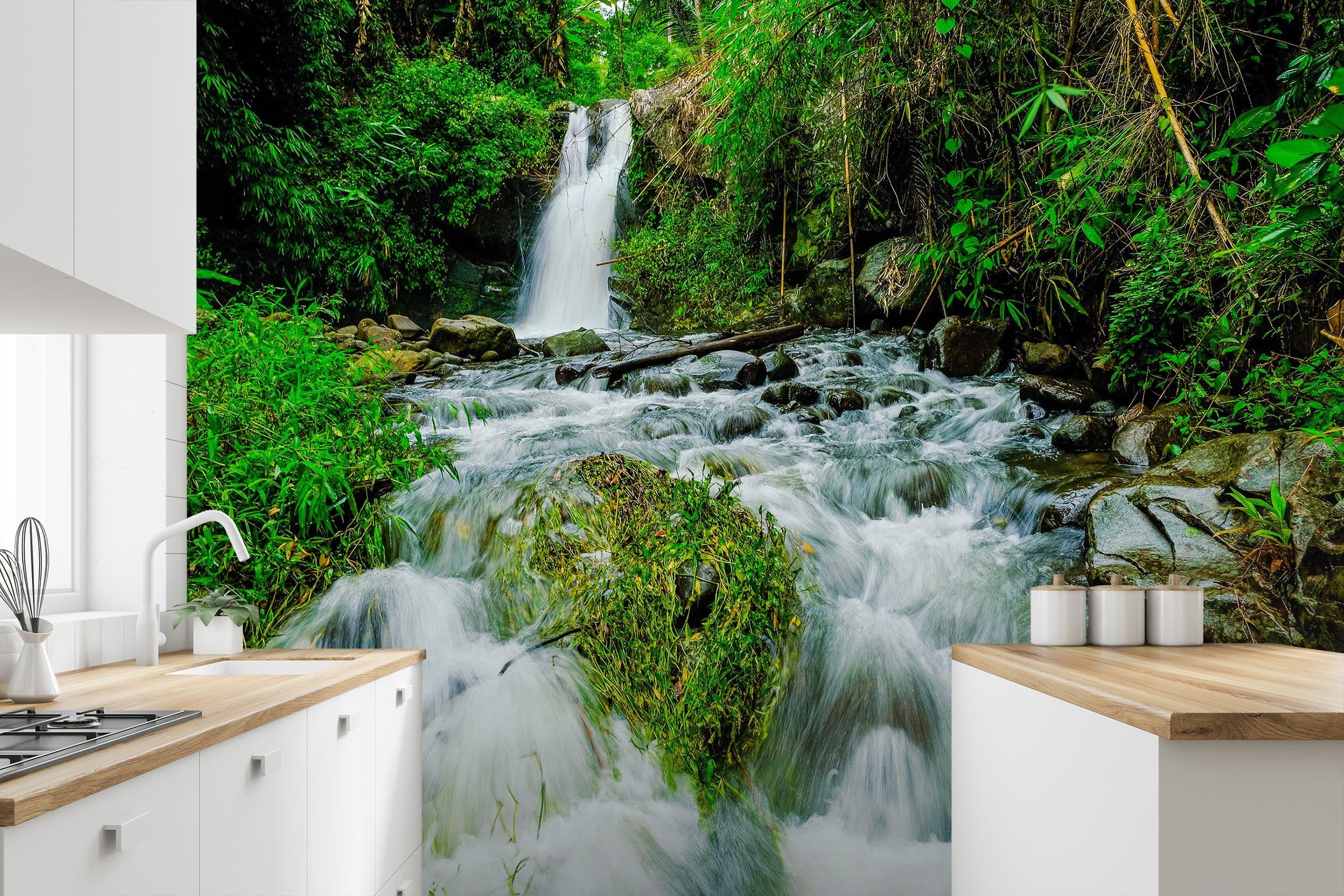3D White Waterfall Forest 84 Wall Murals