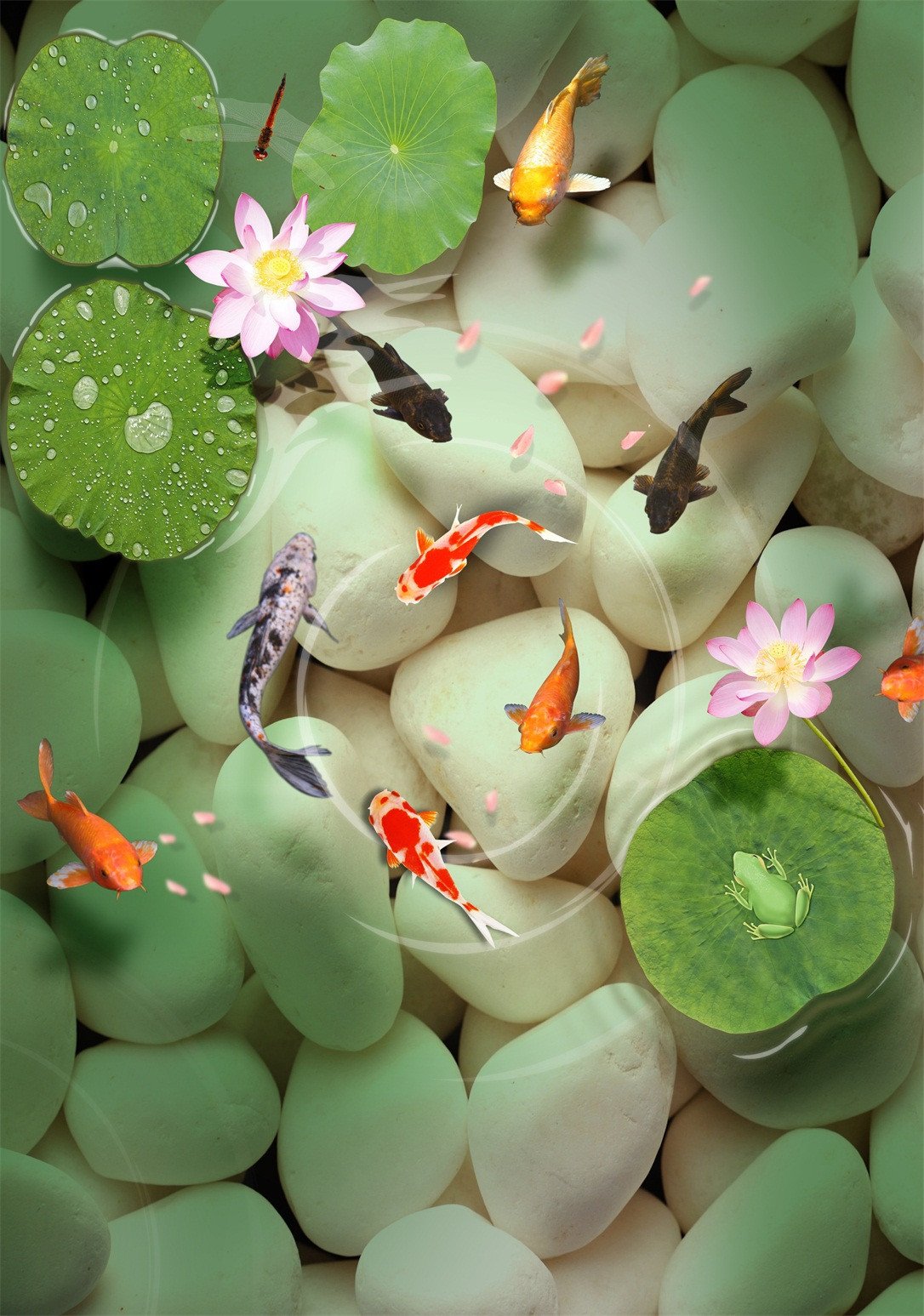 3D Fishes And Cobblestones 552 Stair Risers Wallpaper AJ Wallpaper 