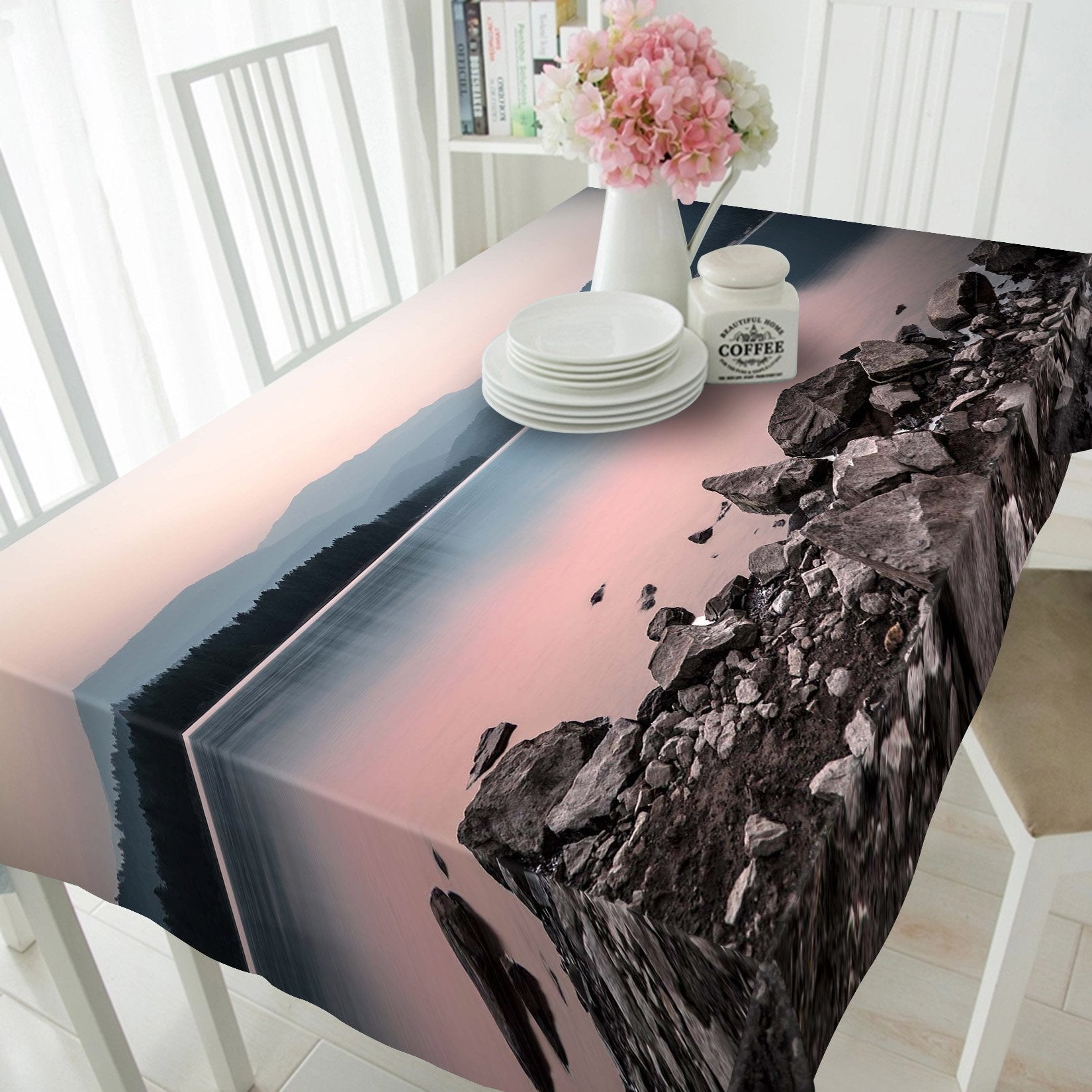 3D Mountains Lake Stones 432 Tablecloths Wallpaper AJ Wallpaper 