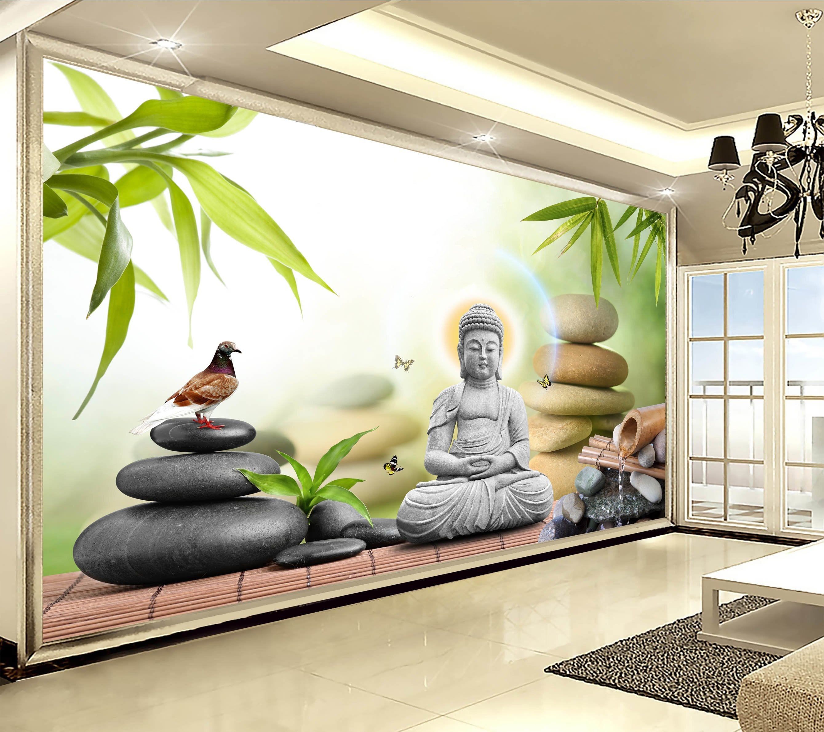 3D Bamboo Leaves Meditate 331 Wallpaper AJ Wallpaper 