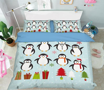 3D Penguin Jump 022 Bed Pillowcases Quilt Wallpaper AJ Wallpaper 