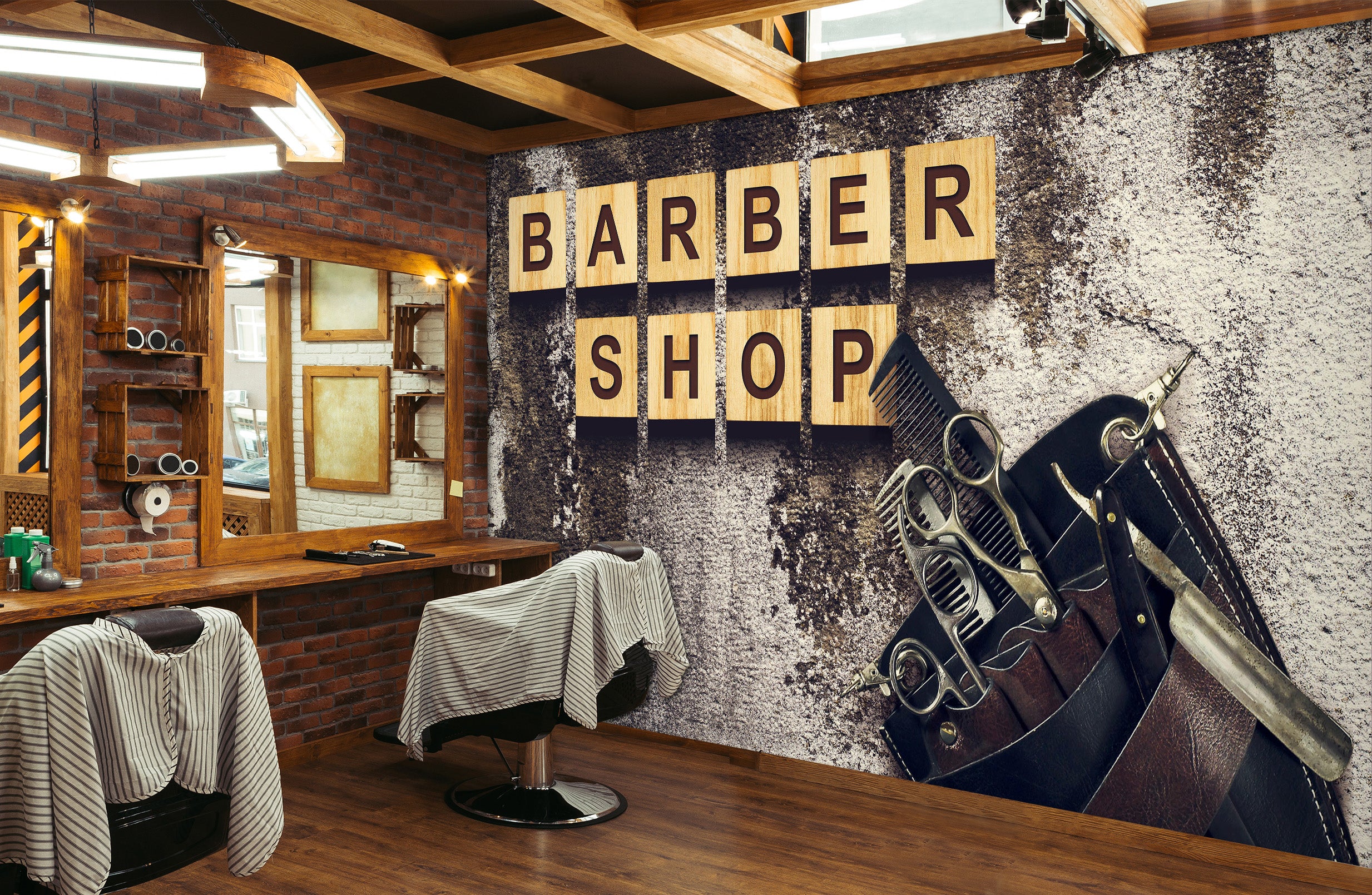 3D Letter Block Scissors 115166 Barber Shop Wall Murals