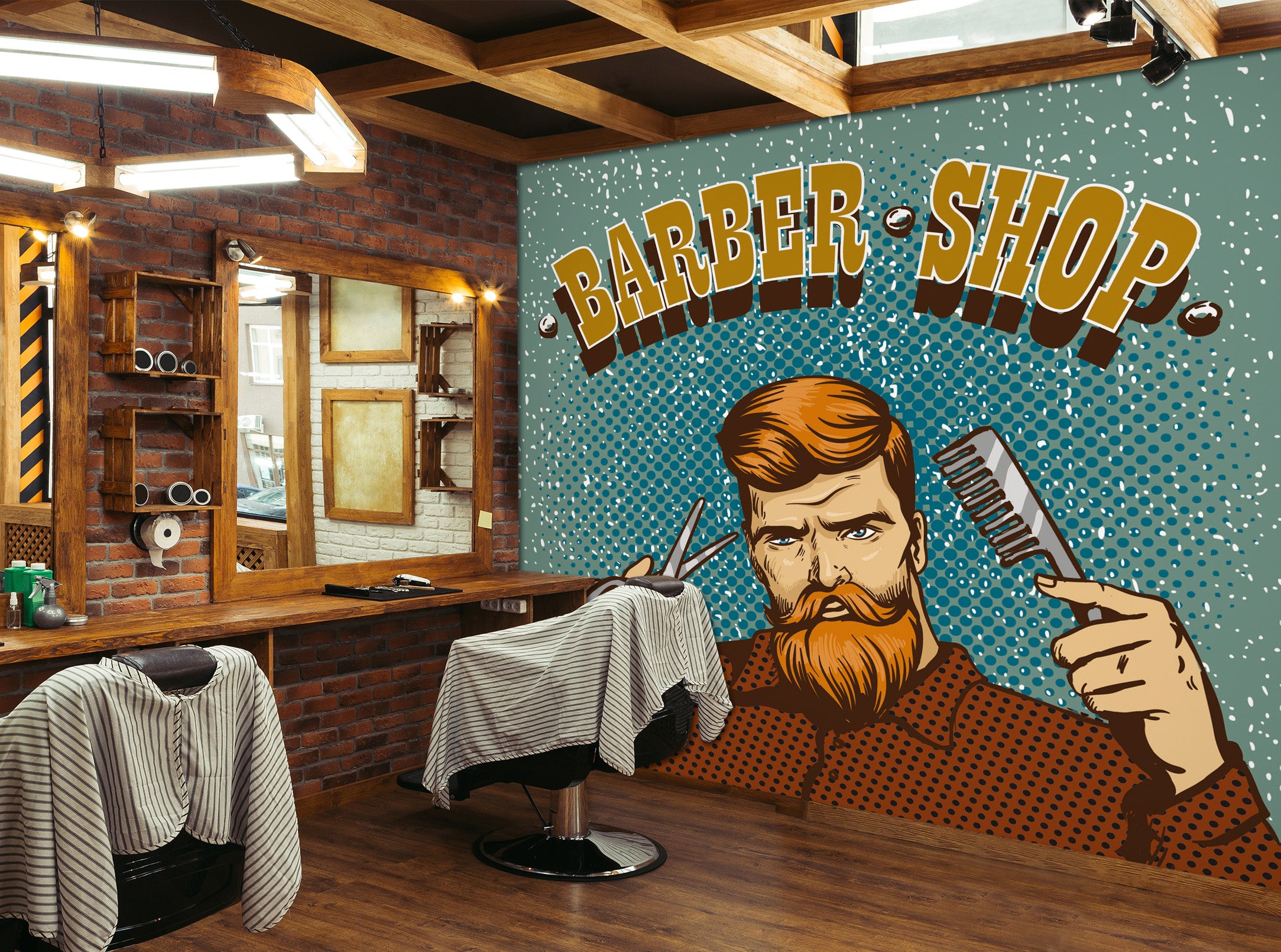 3D Scissors Comb 115142 Barber Shop Wall Murals