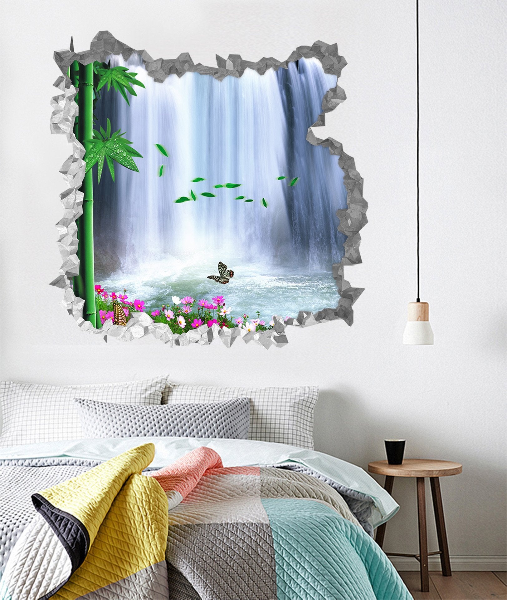 3D Waterfall Bamboos 234 Broken Wall Murals Wallpaper AJ Wallpaper 