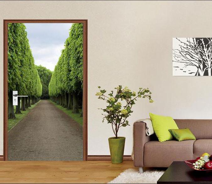 3D around the trees road door mural Wallpaper AJ Wallpaper 