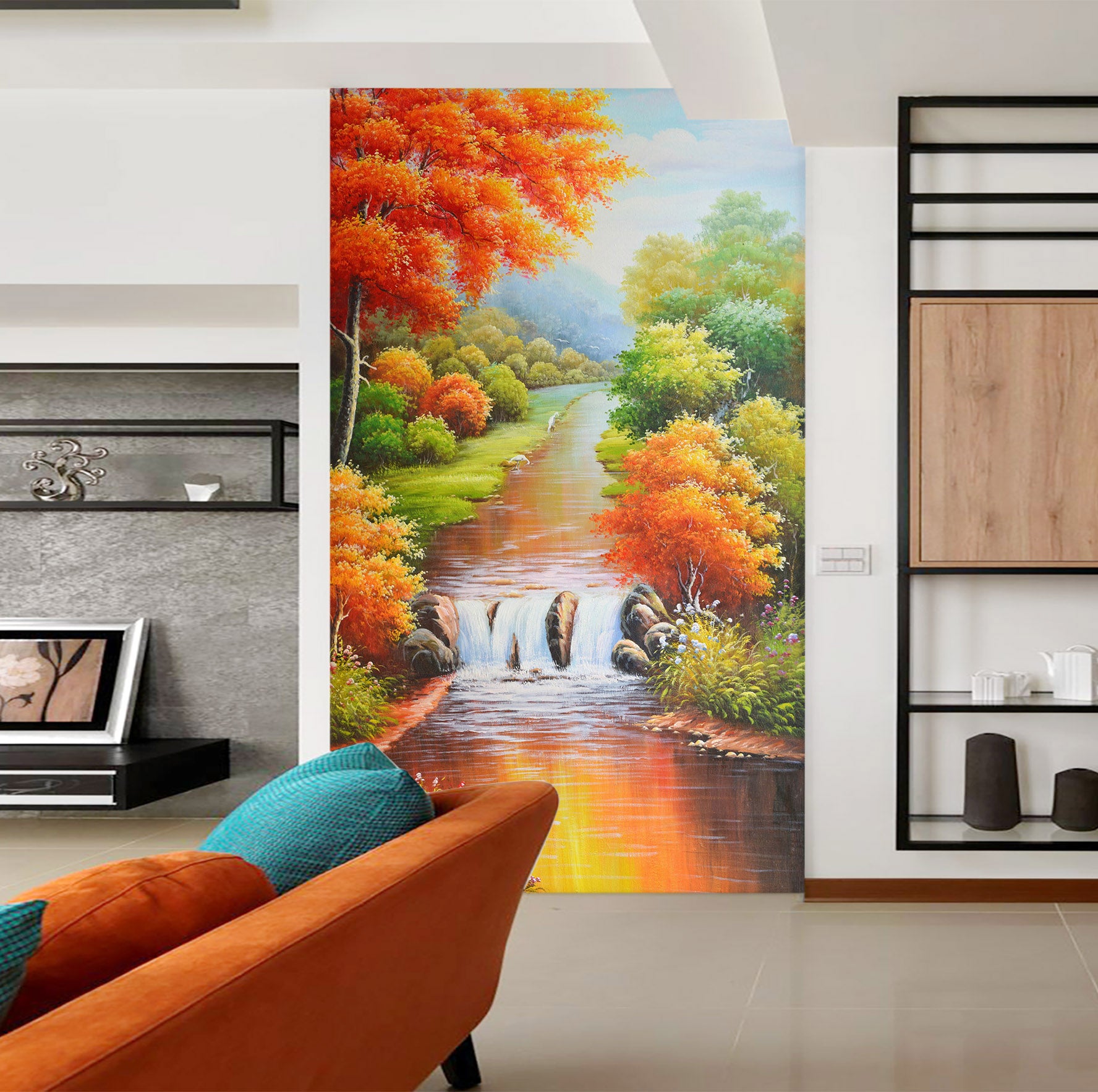 3D Autumn Stream 1871 Wall Murals
