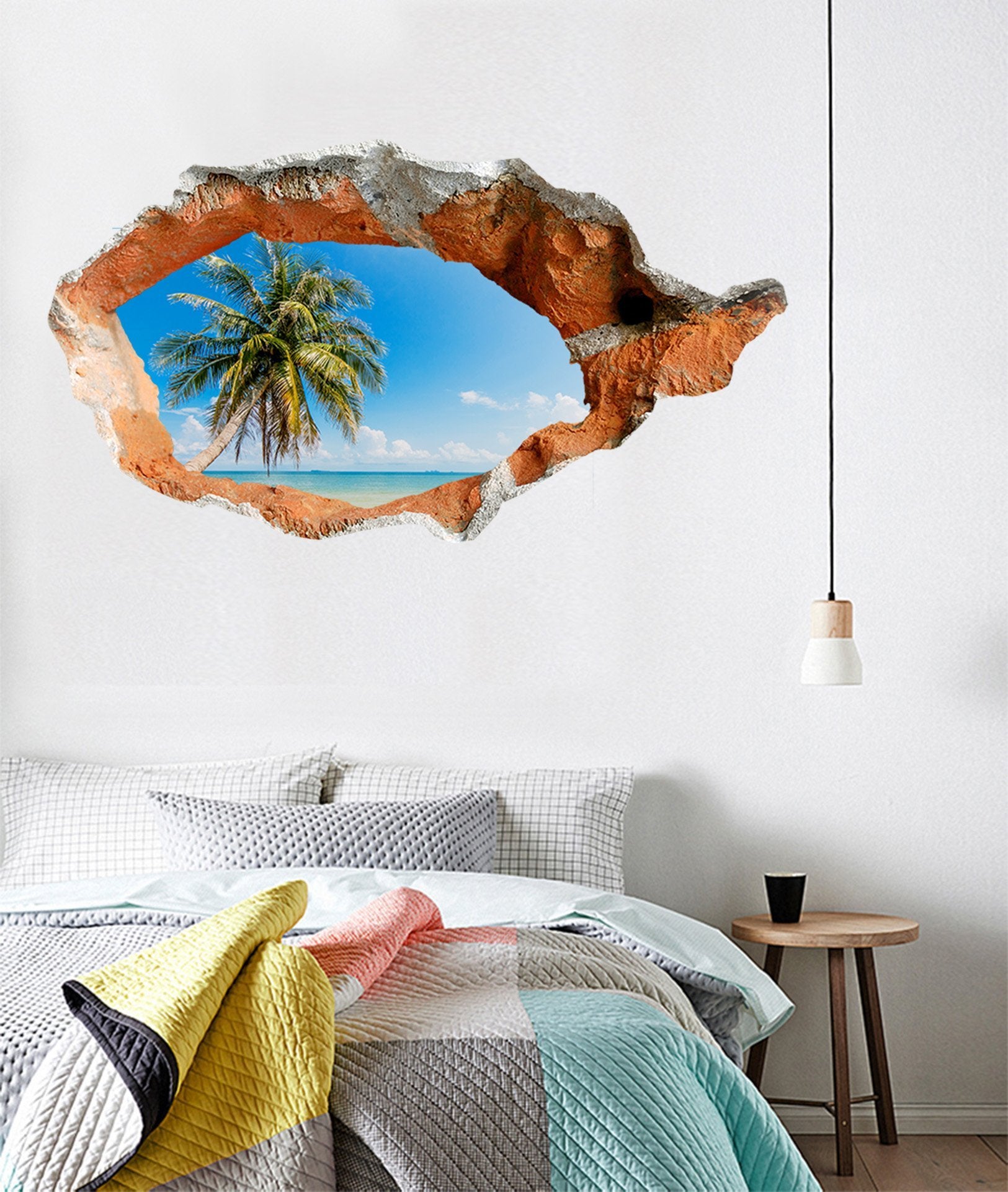 3D Blue Sea Coconut Tree 110 Broken Wall Murals Wallpaper AJ Wallpaper 