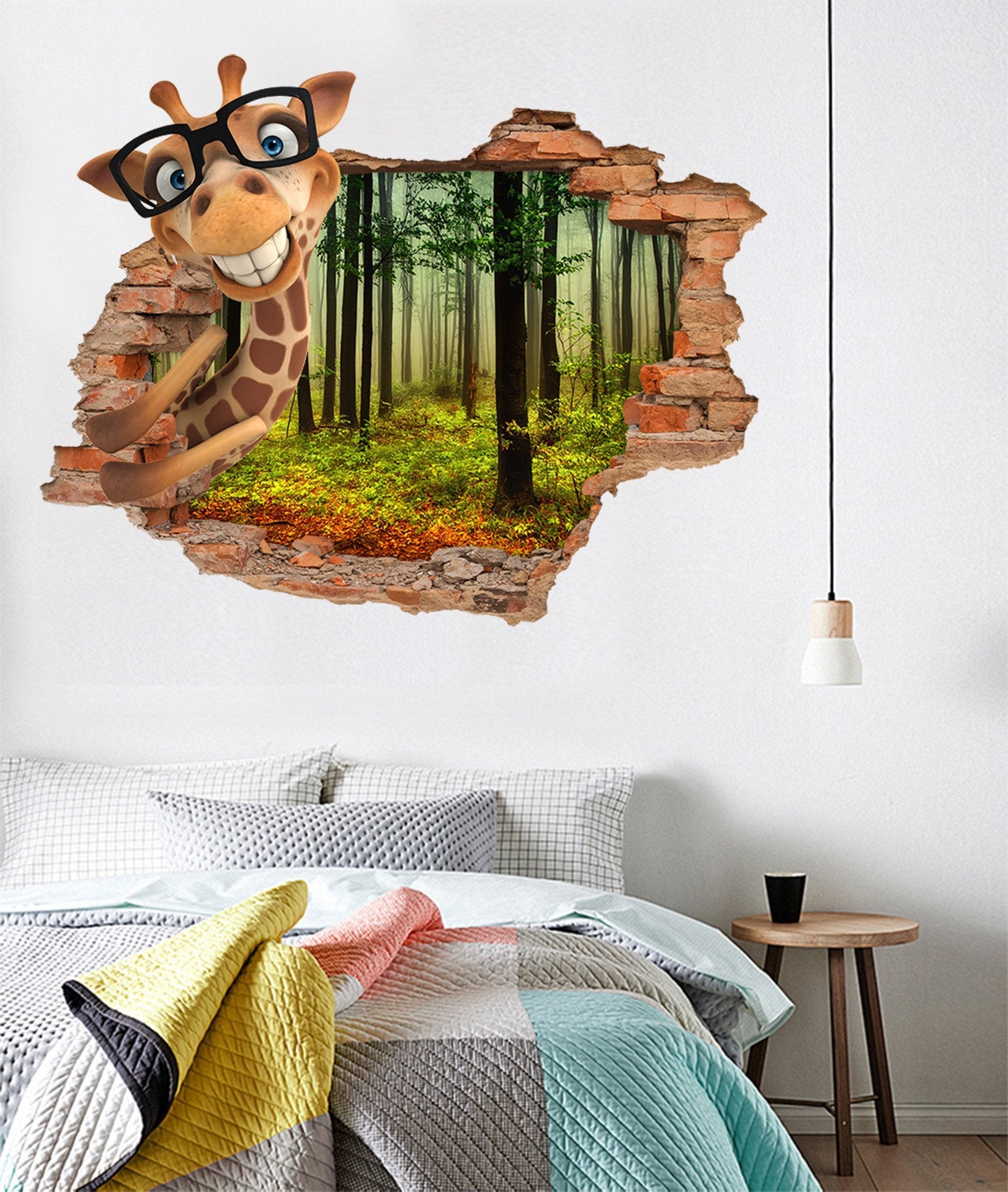 3D Forest Funny Giraffe 206 Broken Wall Murals Wallpaper AJ Wallpaper 