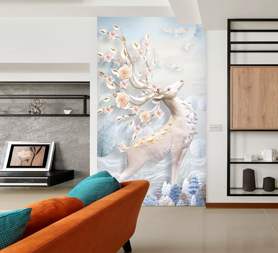 3D White Elegant Fawn WC819 Wall Murals