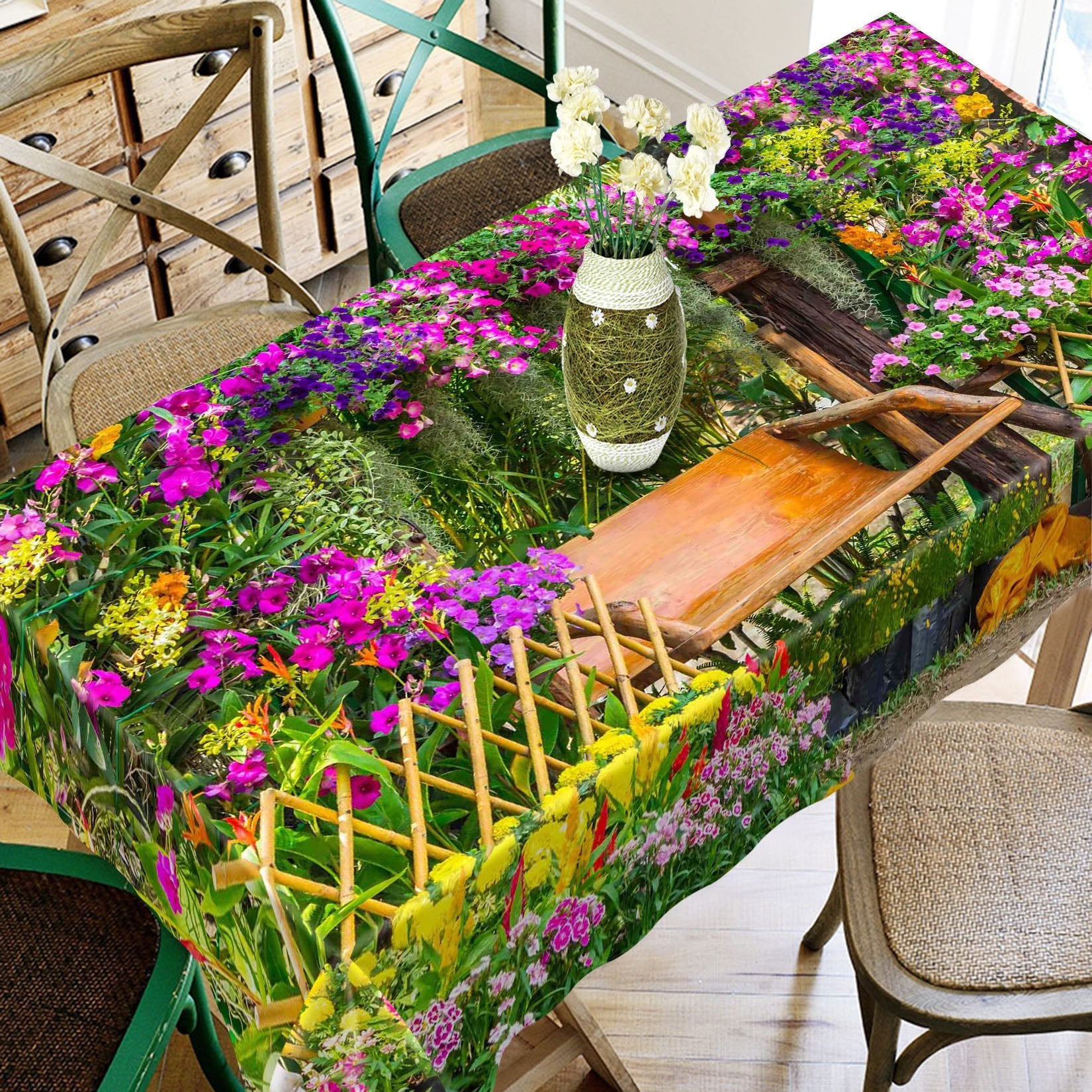 3D Garden Flowers Bench 655 Tablecloths Wallpaper AJ Wallpaper 