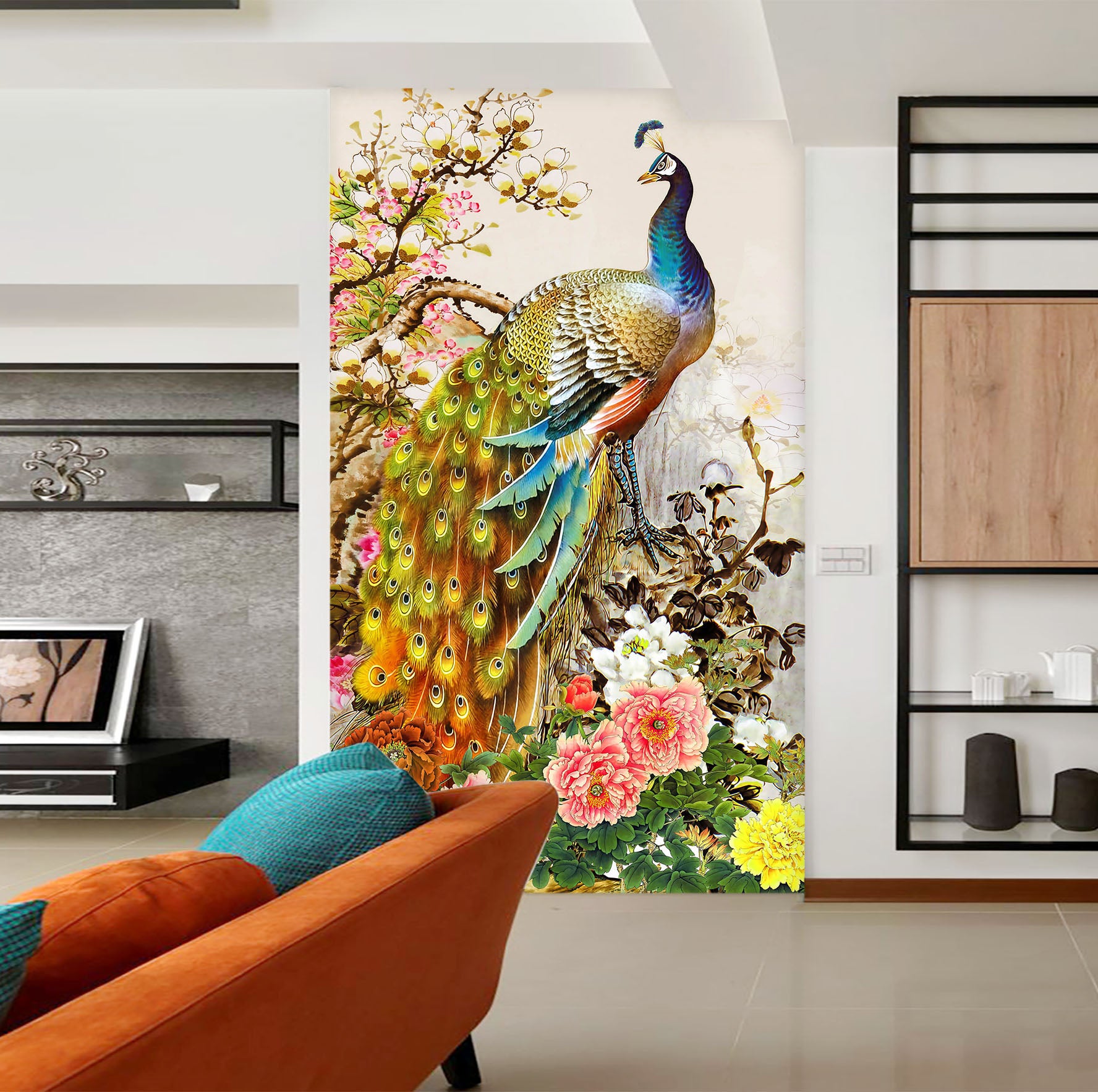 3D Flower Peacock 1875 Wall Murals