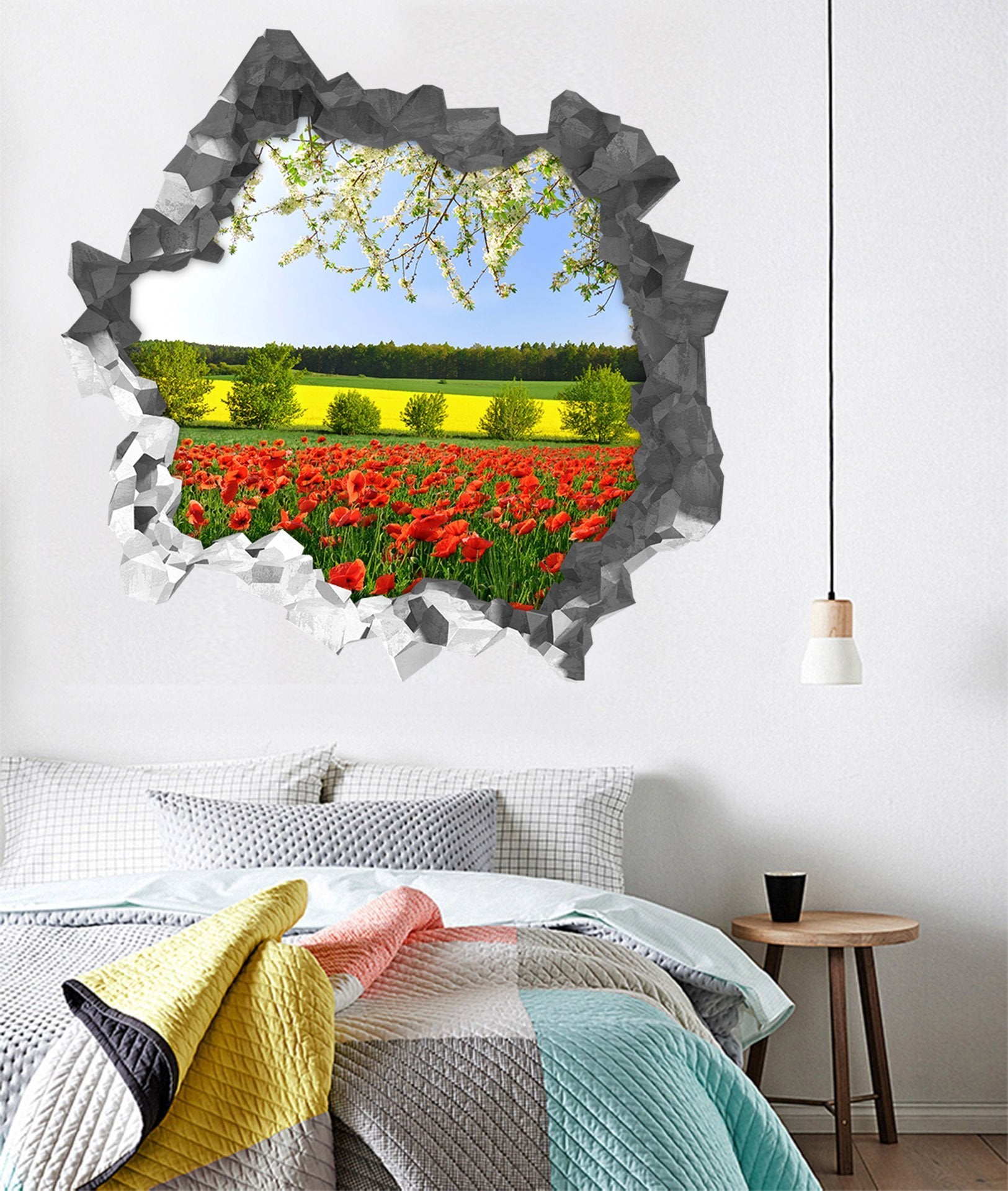 3D Flowers Field Scenery 212 Broken Wall Murals Wallpaper AJ Wallpaper 