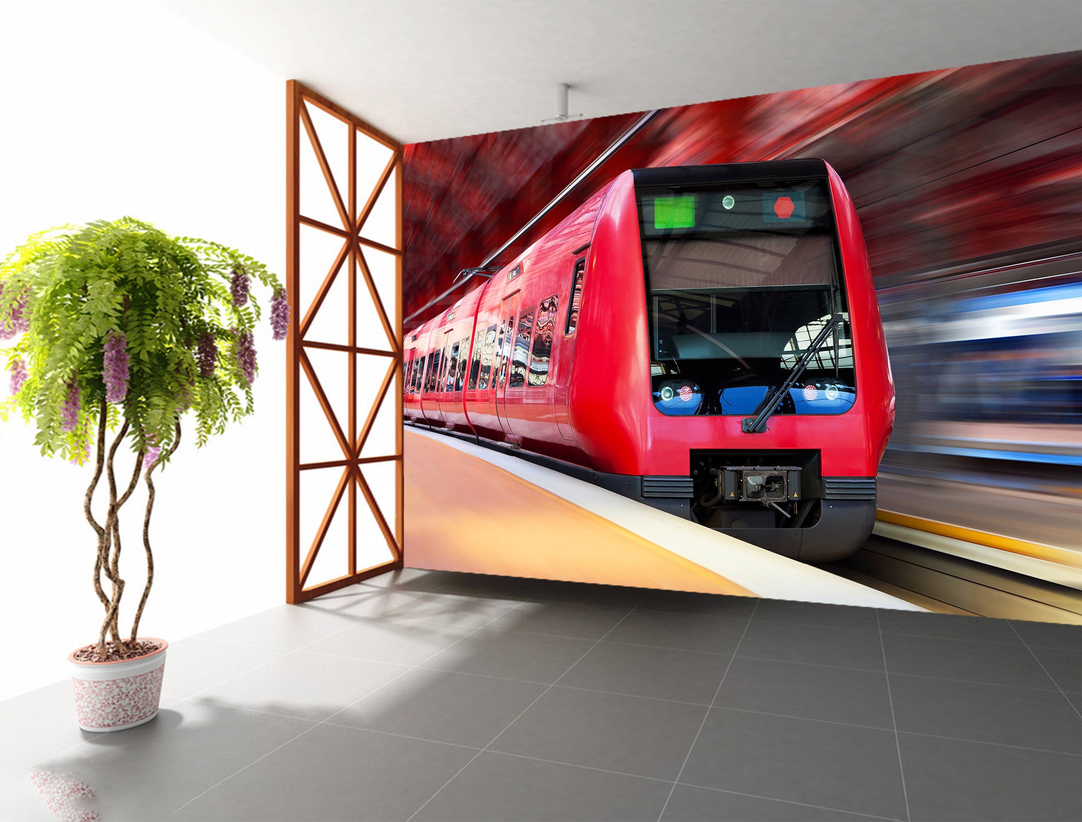 3D Red Train 167 Vehicle Wall Murals