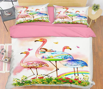 3D Flamingo Painting 040 Bed Pillowcases Quilt Wallpaper AJ Wallpaper 