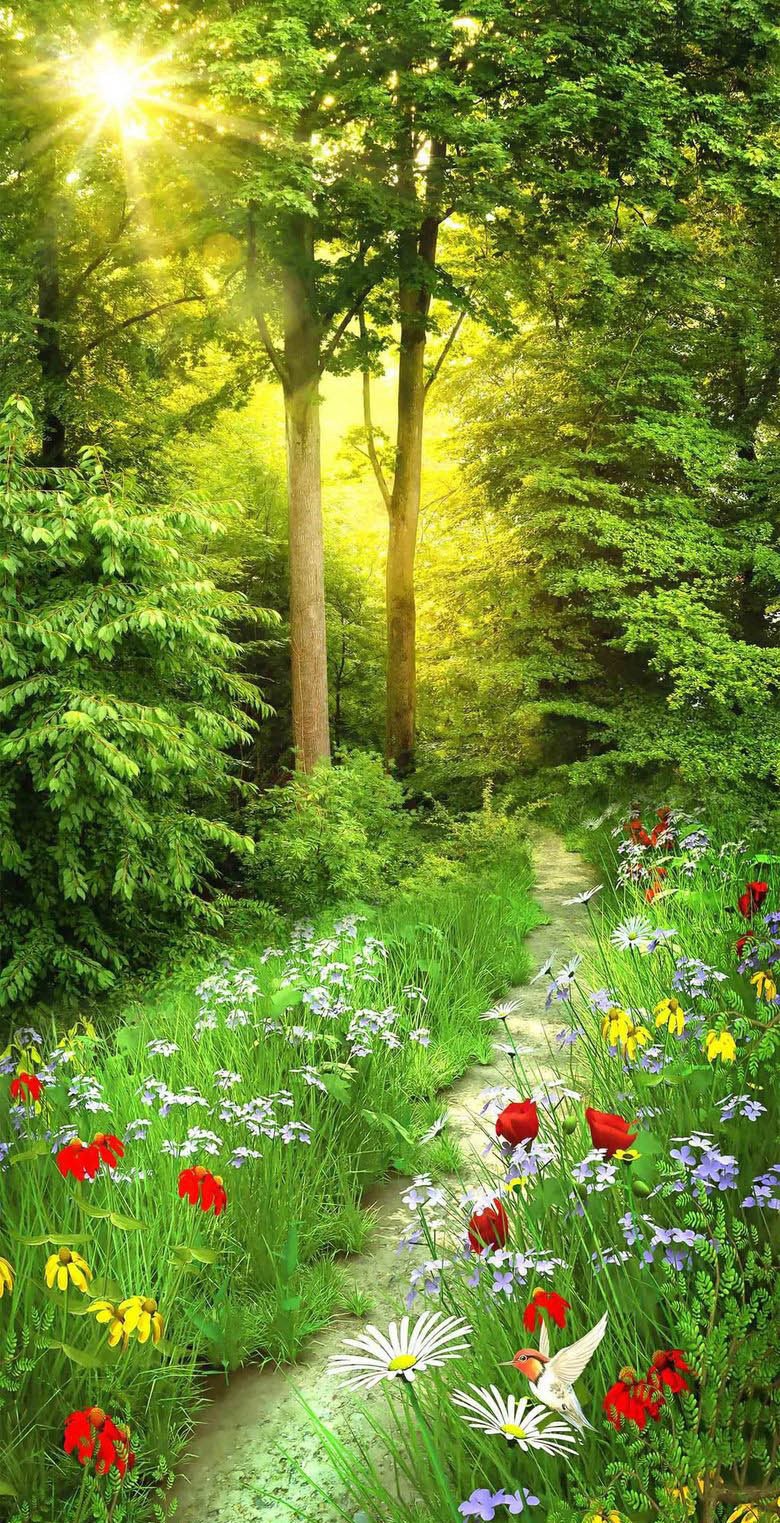 3D Forest Sunshine And Flowers 699 Stair Risers Wallpaper AJ Wallpaper 