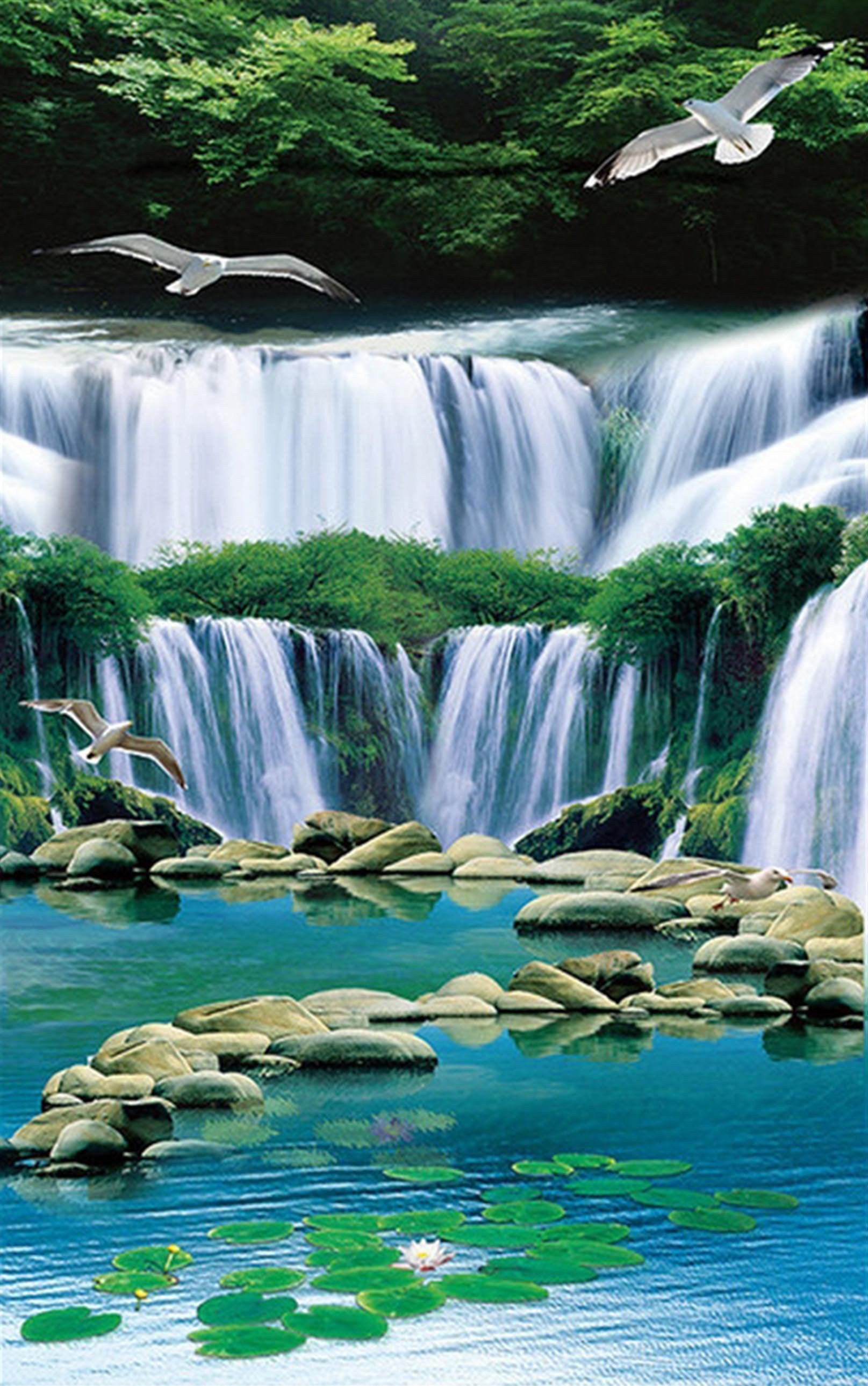 3D Waterfall Flying Birds 1443 Stair Risers Wallpaper AJ Wallpaper 