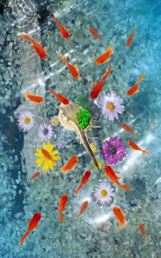 3D Fish Pond Cobblestones 597 Stair Risers Wallpaper AJ Wallpaper 