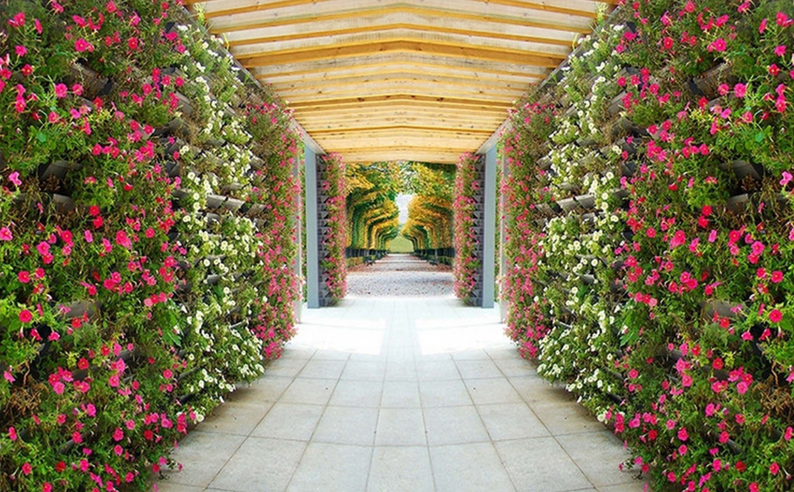3D Corridor Flowers 383 Garage Door Mural Wallpaper AJ Wallpaper 