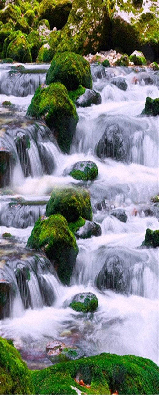 3D green stone falls door mural Wallpaper AJ Wallpaper 