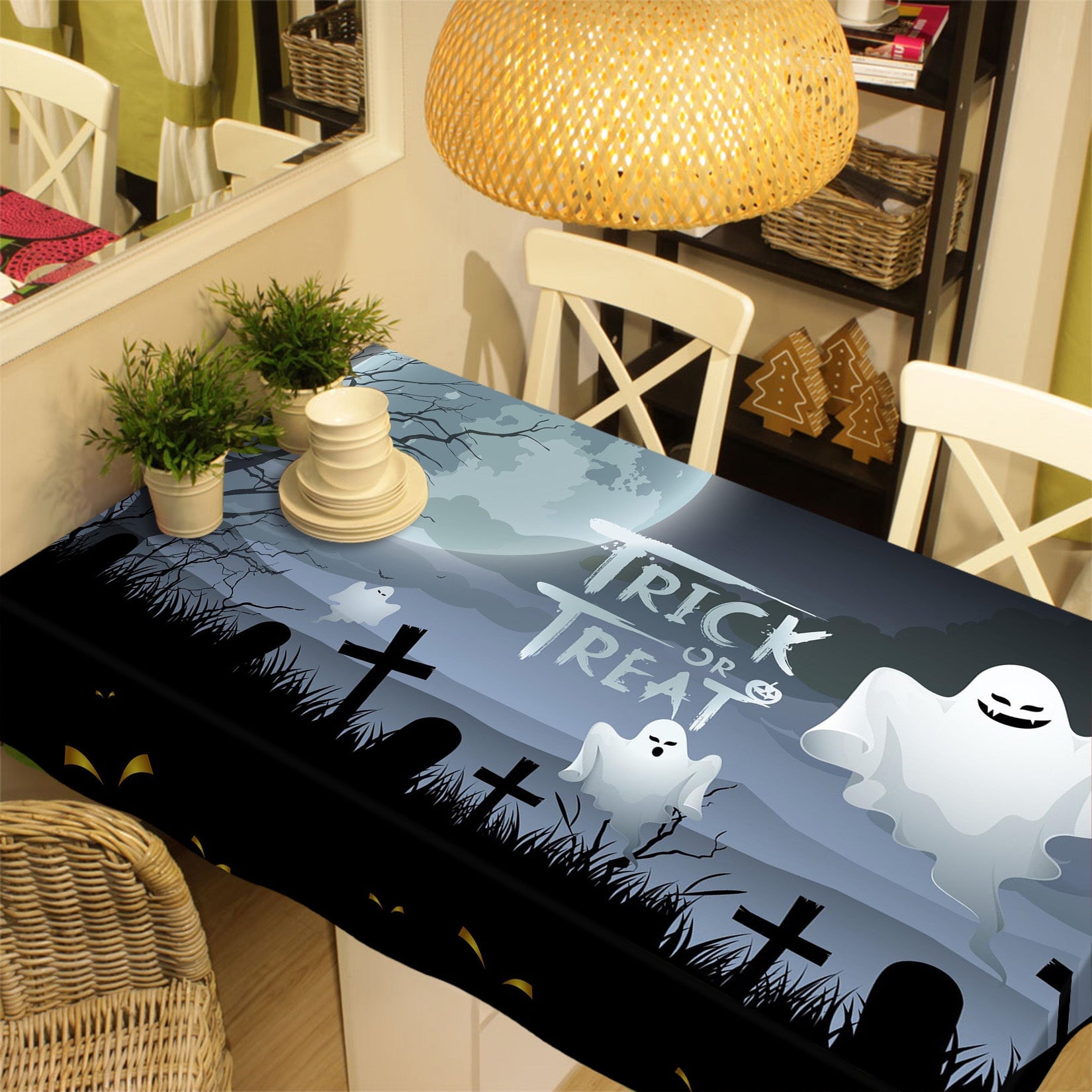 3D Moon Graveyard Ghost 054 Halloween Tablecloths Wallpaper AJ Wallpaper 