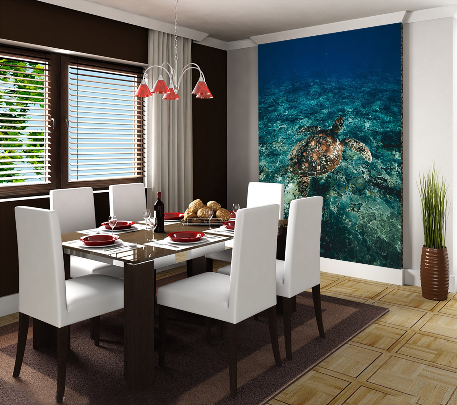 3D Turtle Swimming 121 Wall Murals