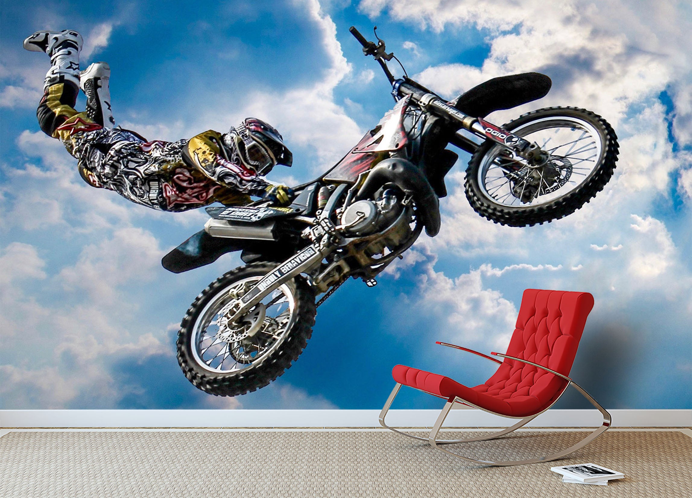 3D Motorcycle Flies Up 128 Vehicle Wall Murals