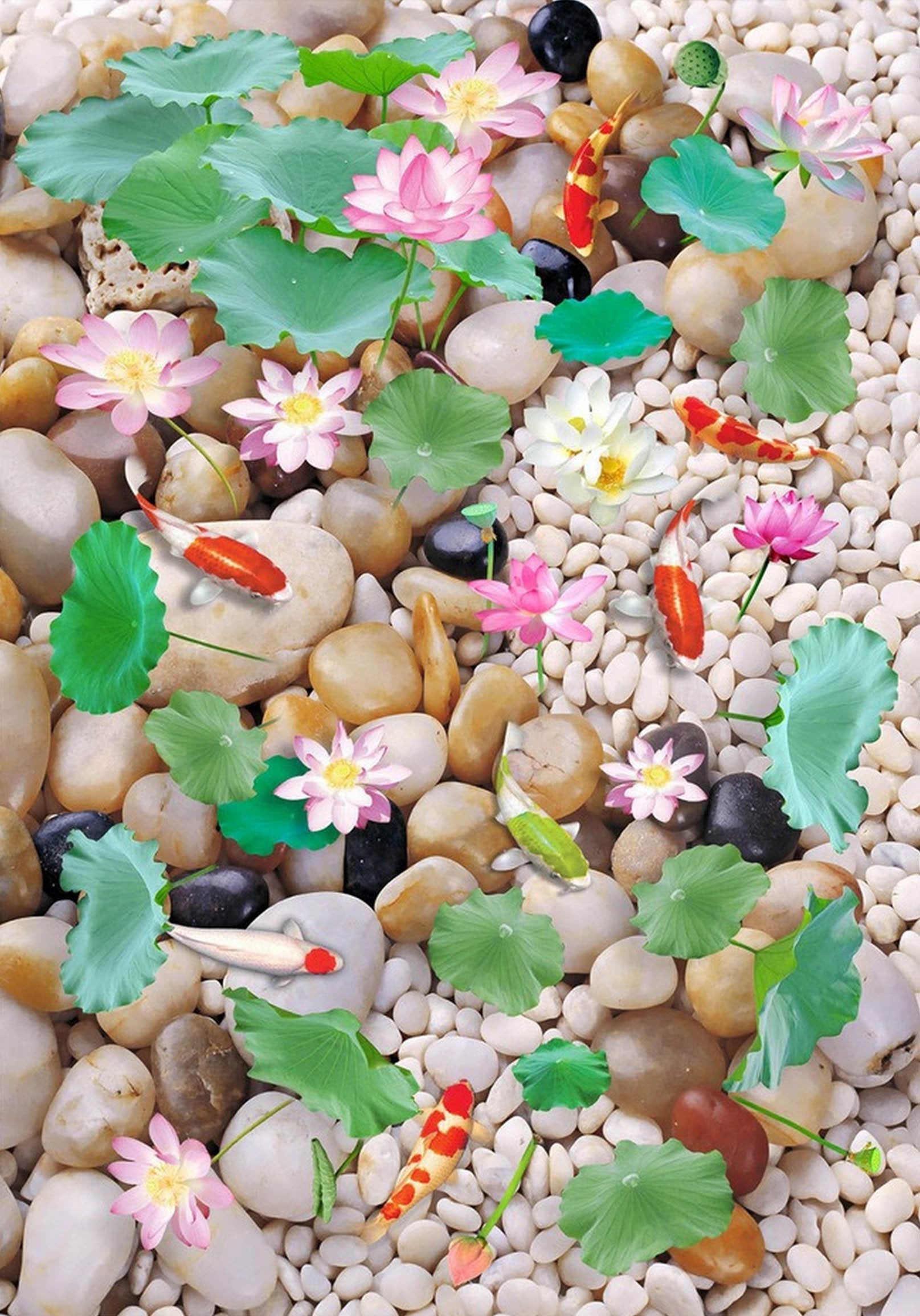 3D Pebbles Flowers Fishes 431 Stair Risers Wallpaper AJ Wallpaper 