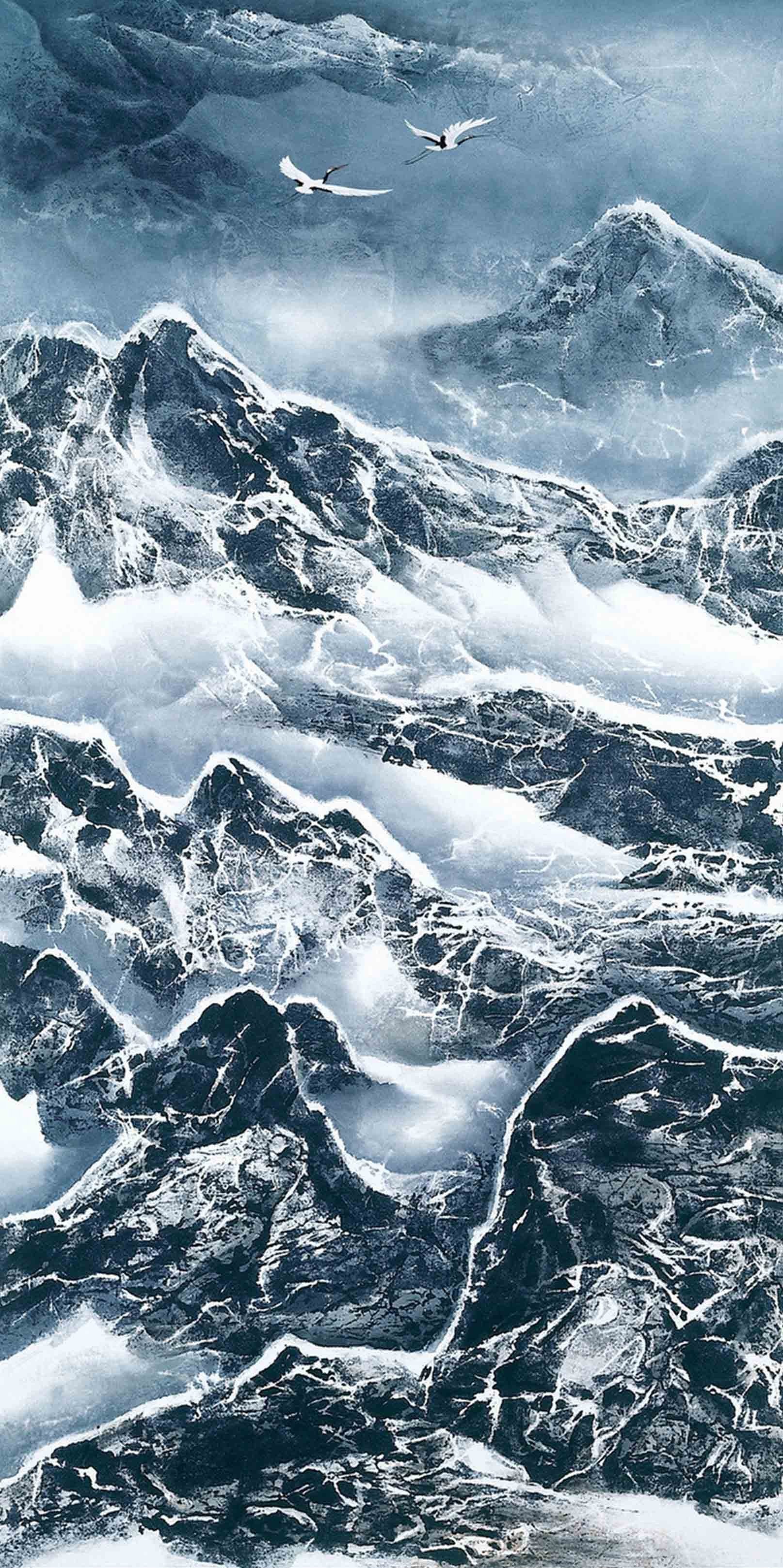 3D Stone Mountain Flying Cranes 1641 Stair Risers Wallpaper AJ Wallpaper 