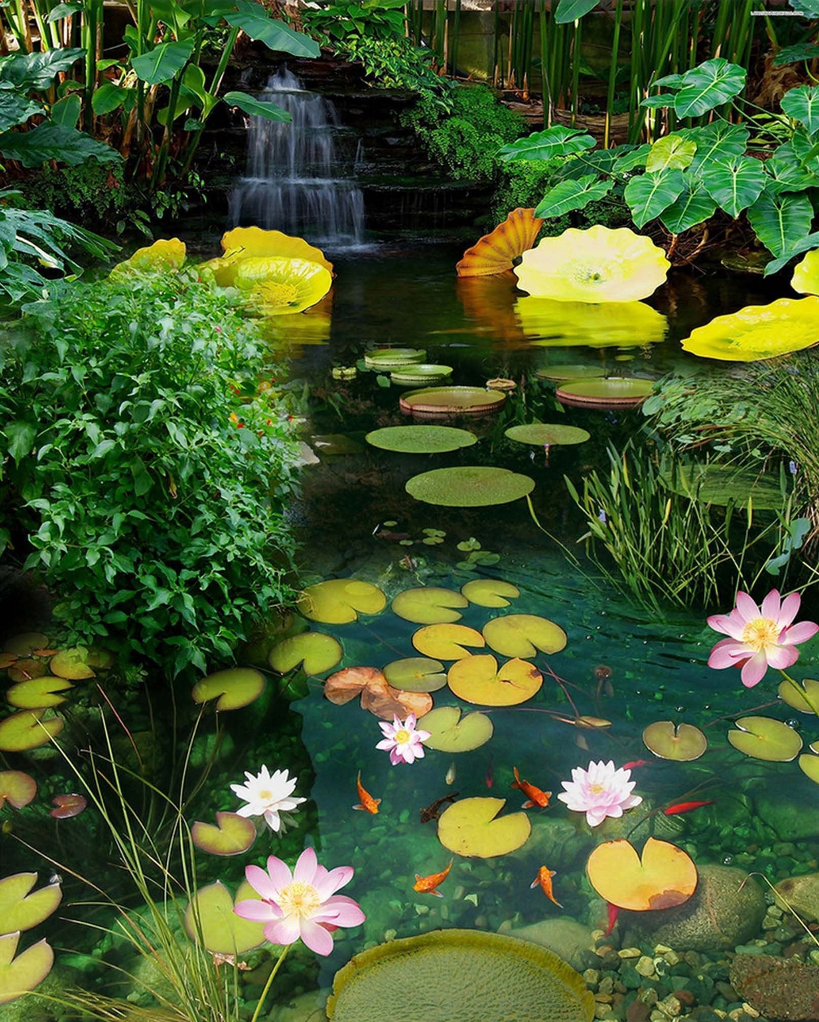 3D River Pond Lotus Fishes 1426 Stair Risers Wallpaper AJ Wallpaper 