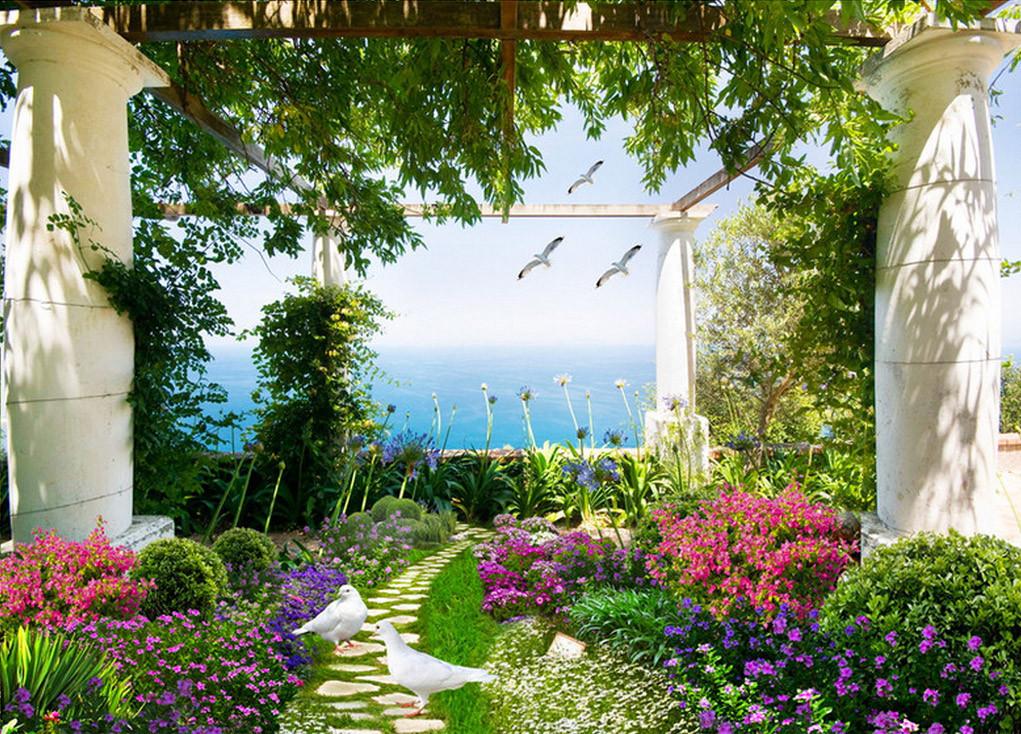 3D Garden Flowers Birds 307 Garage Door Mural Wallpaper AJ Wallpaper 