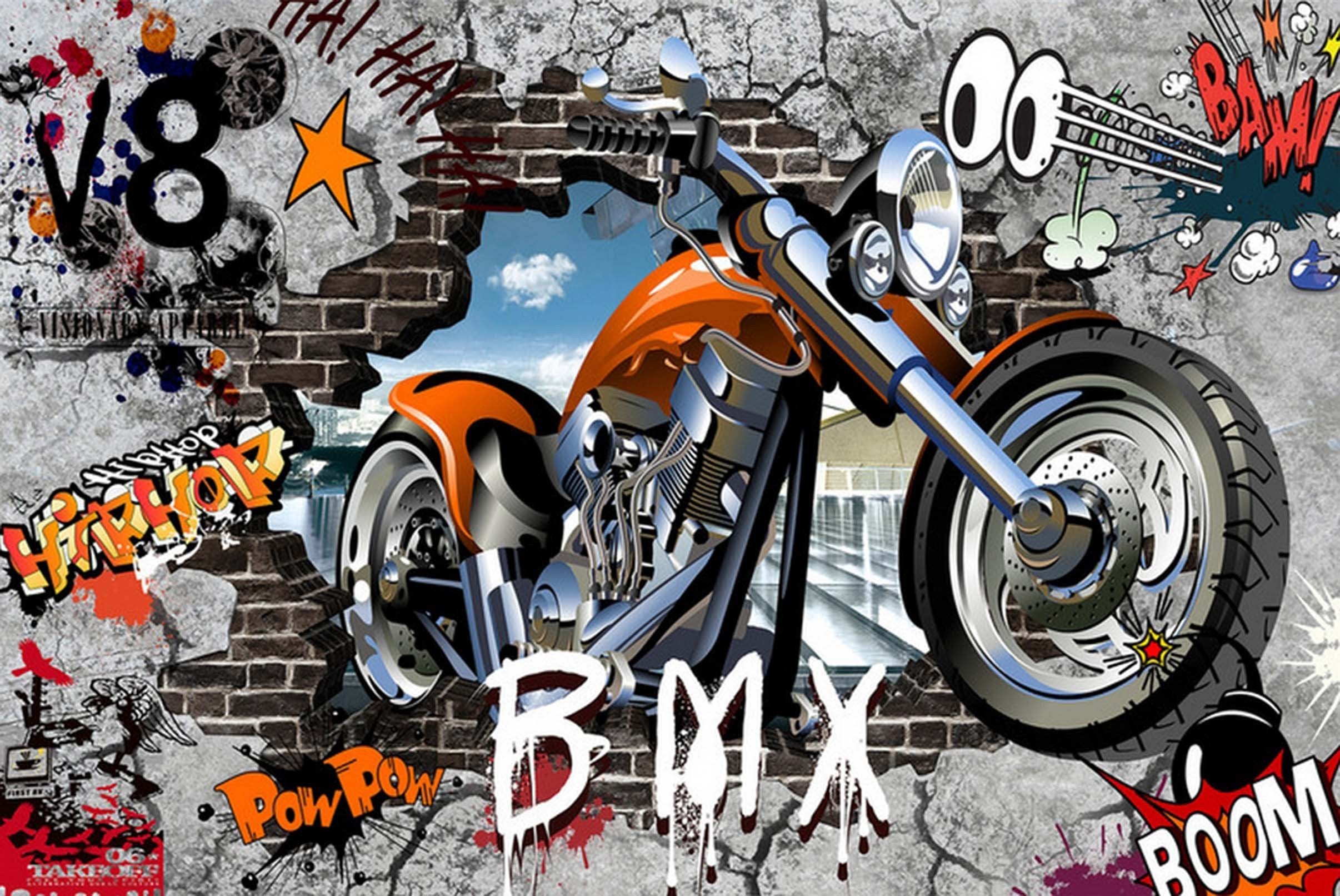 3D Graffiti Wall Motorcycle 63 Garage Door Mural Wallpaper AJ Wallpaper 