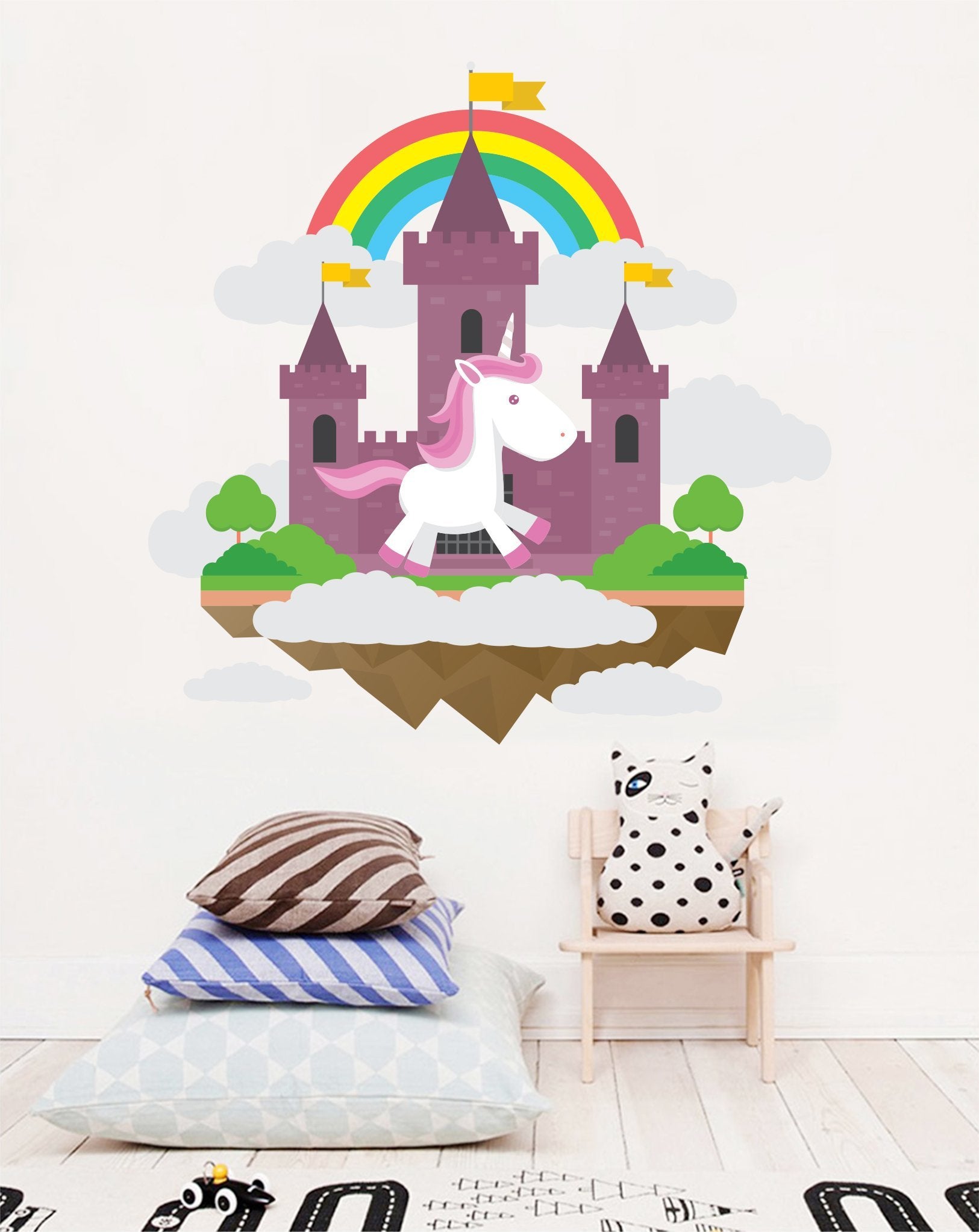 3D Castle Rainbow Unicorn 228 Wall Stickers Wallpaper AJ Wallpaper 